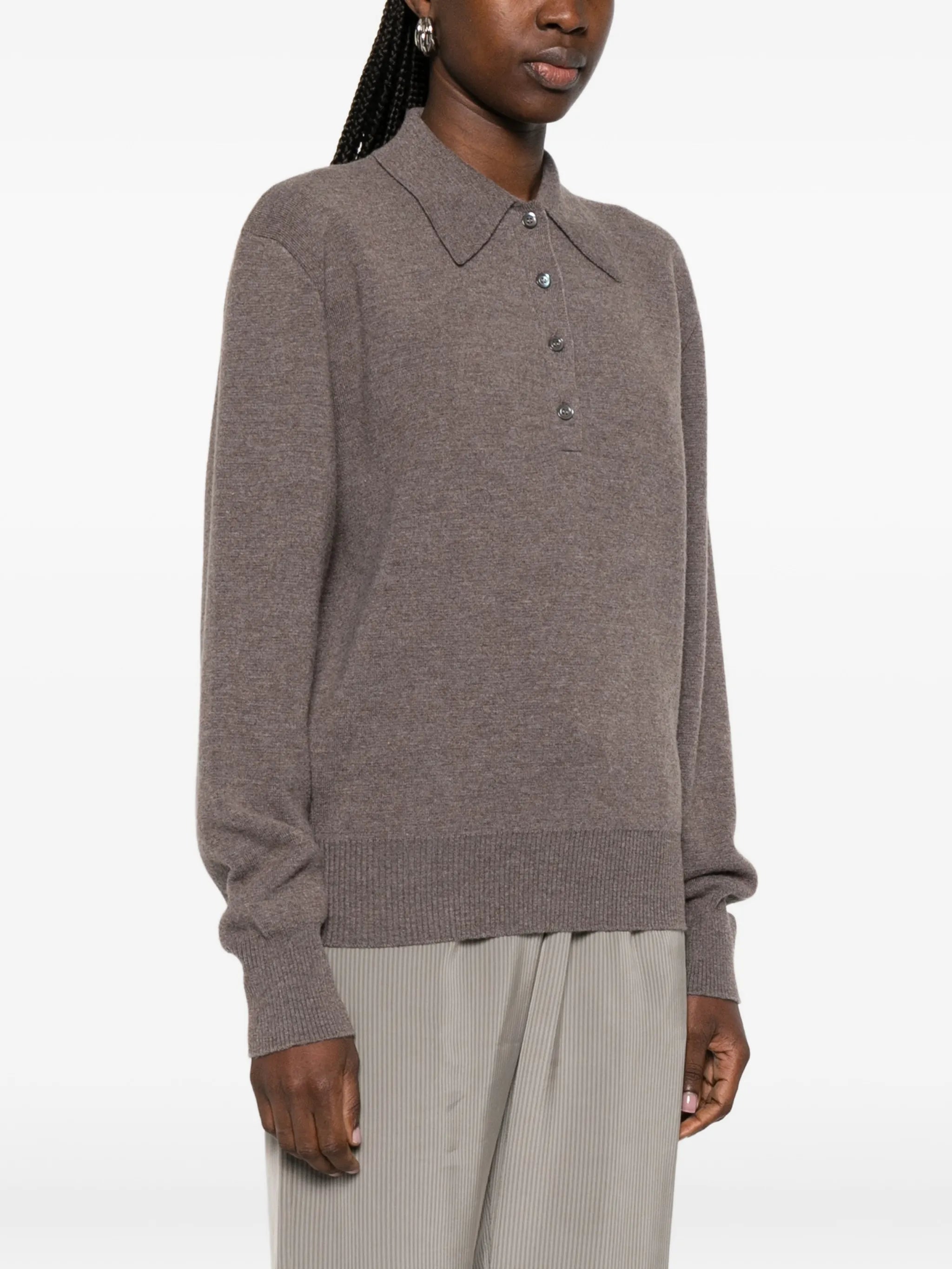 knitted polo-collar sweater