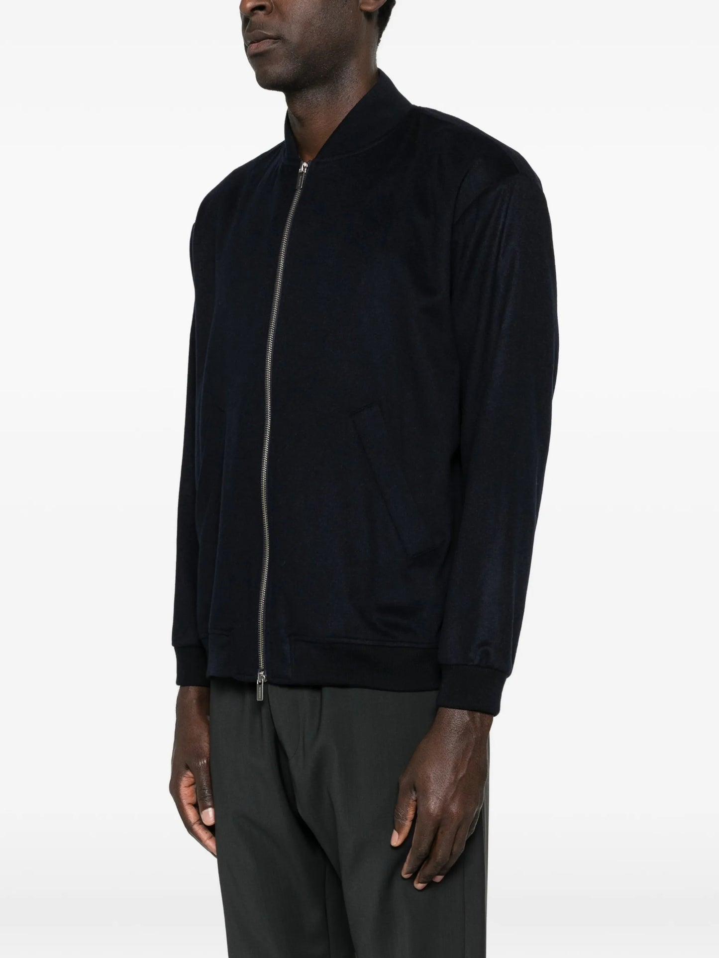 zip-up cashmere bomber jacket