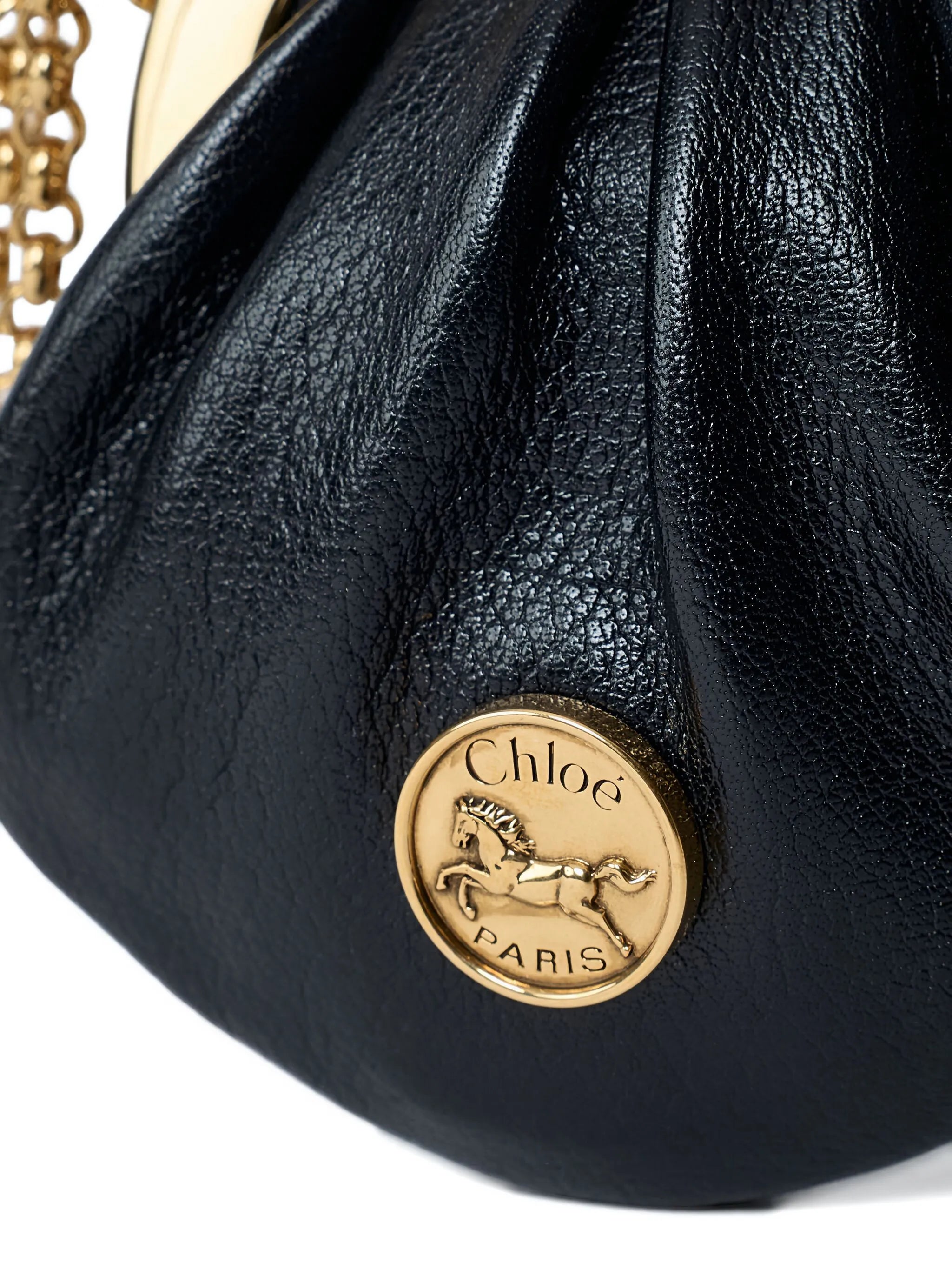 chain logo leather clutch bag