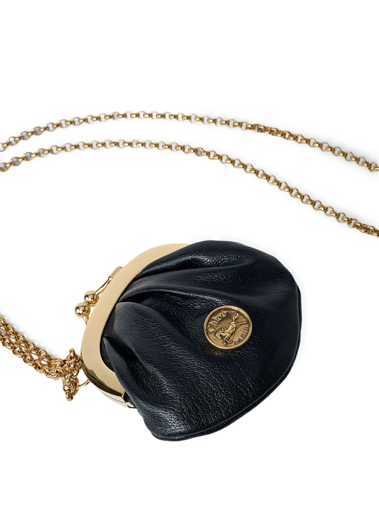 chain logo leather clutch bag