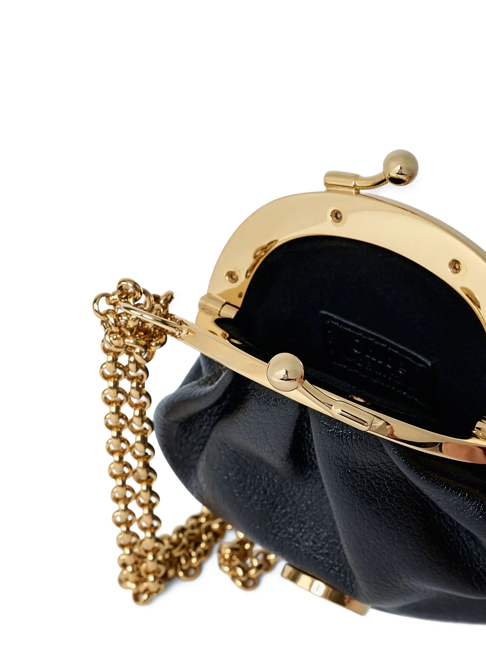 chain logo leather clutch bag