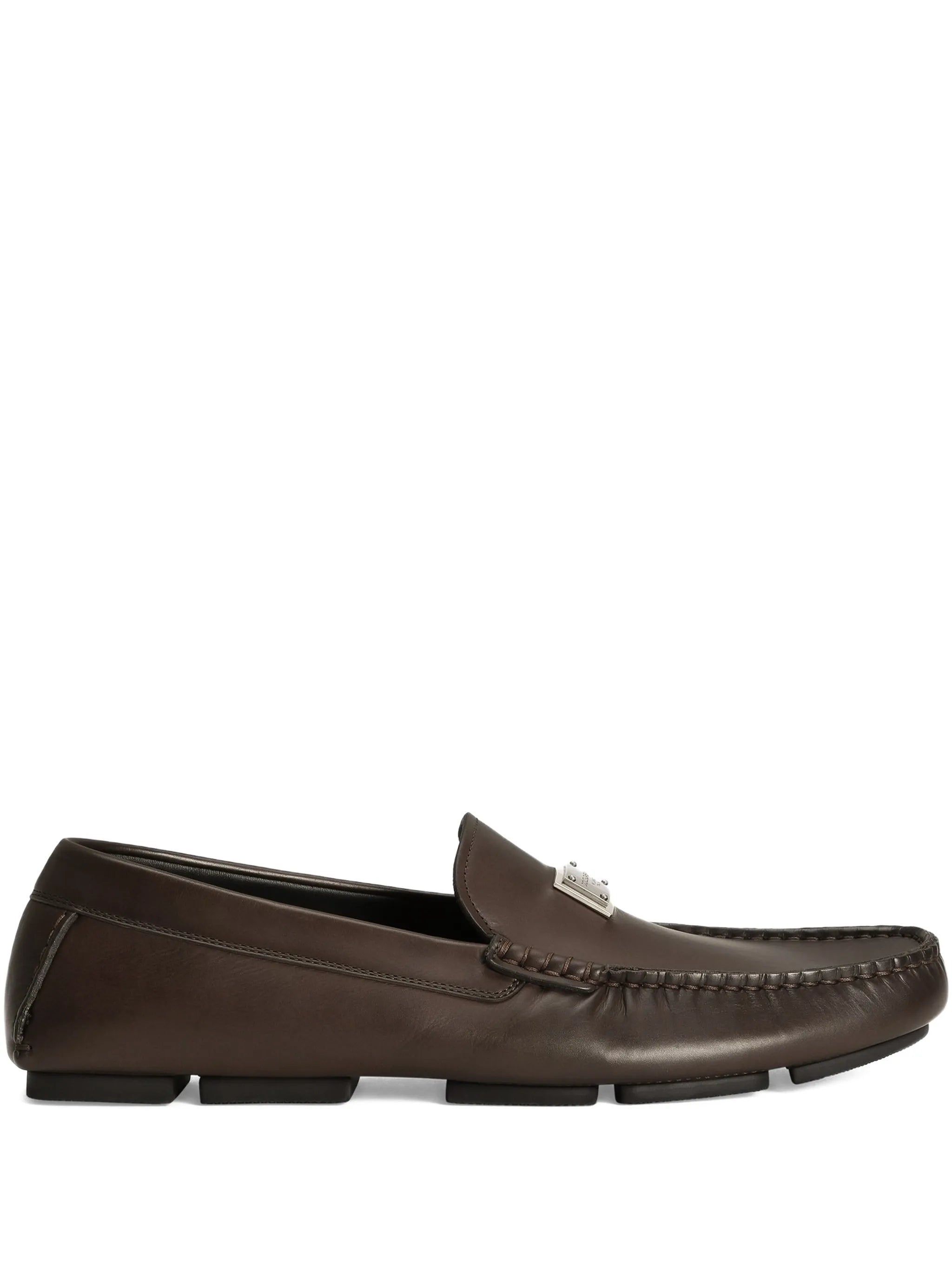 logo-plaque leather loafers
