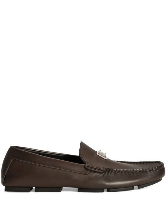 logo-plaque leather loafers