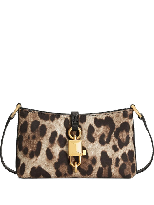 animal-printed lock-detail shoulder bag