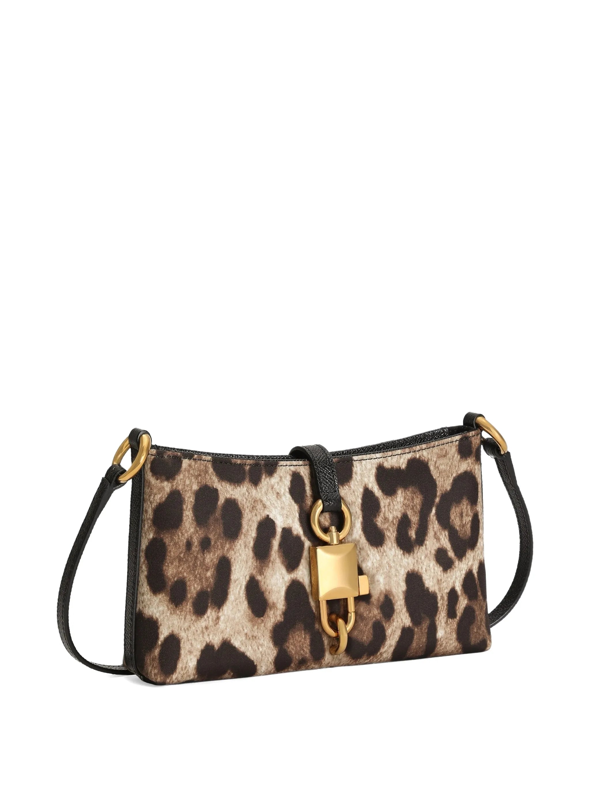 animal-printed lock-detail shoulder bag
