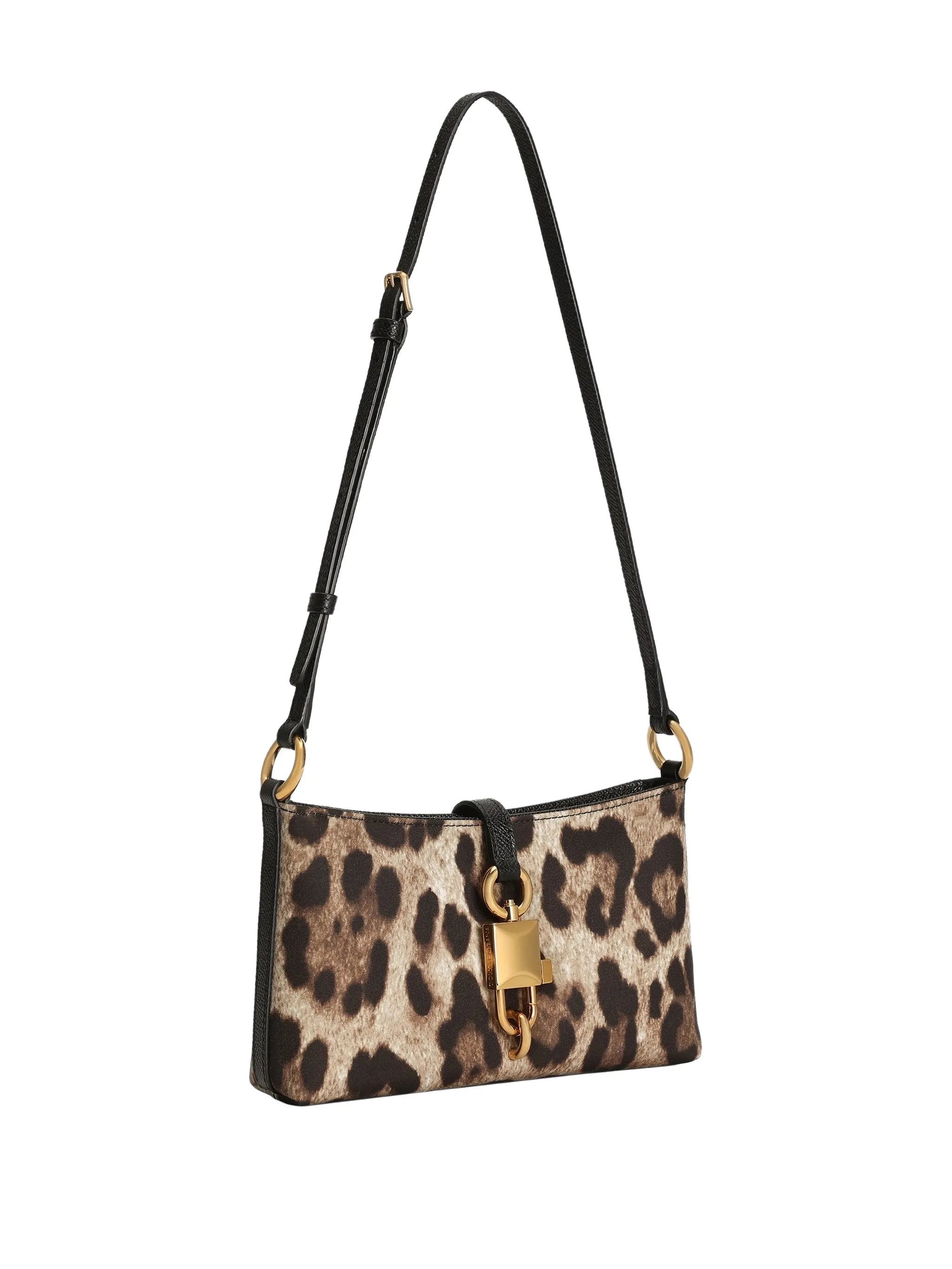 animal-printed lock-detail shoulder bag