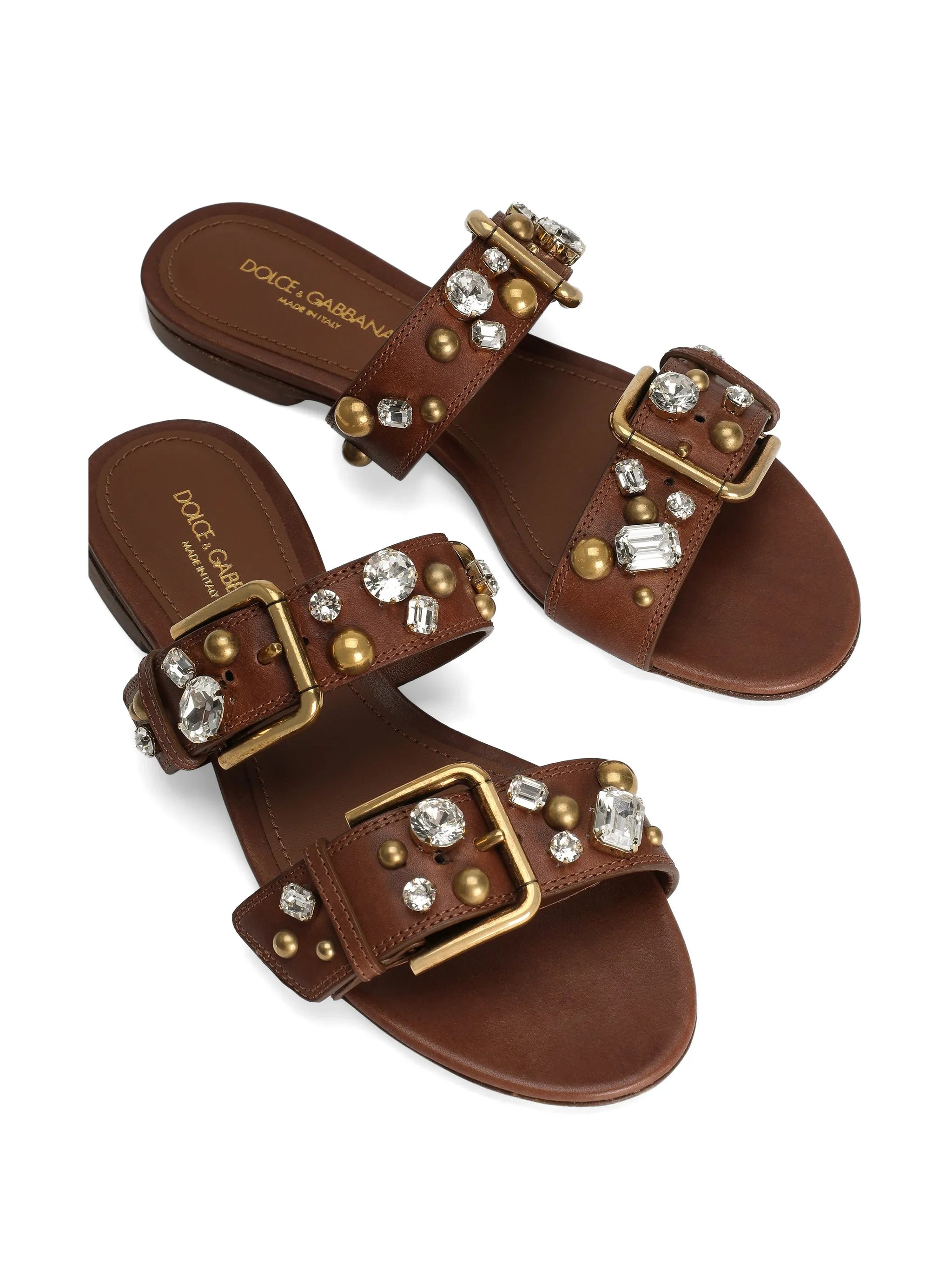 cowhide embellished flat slippers