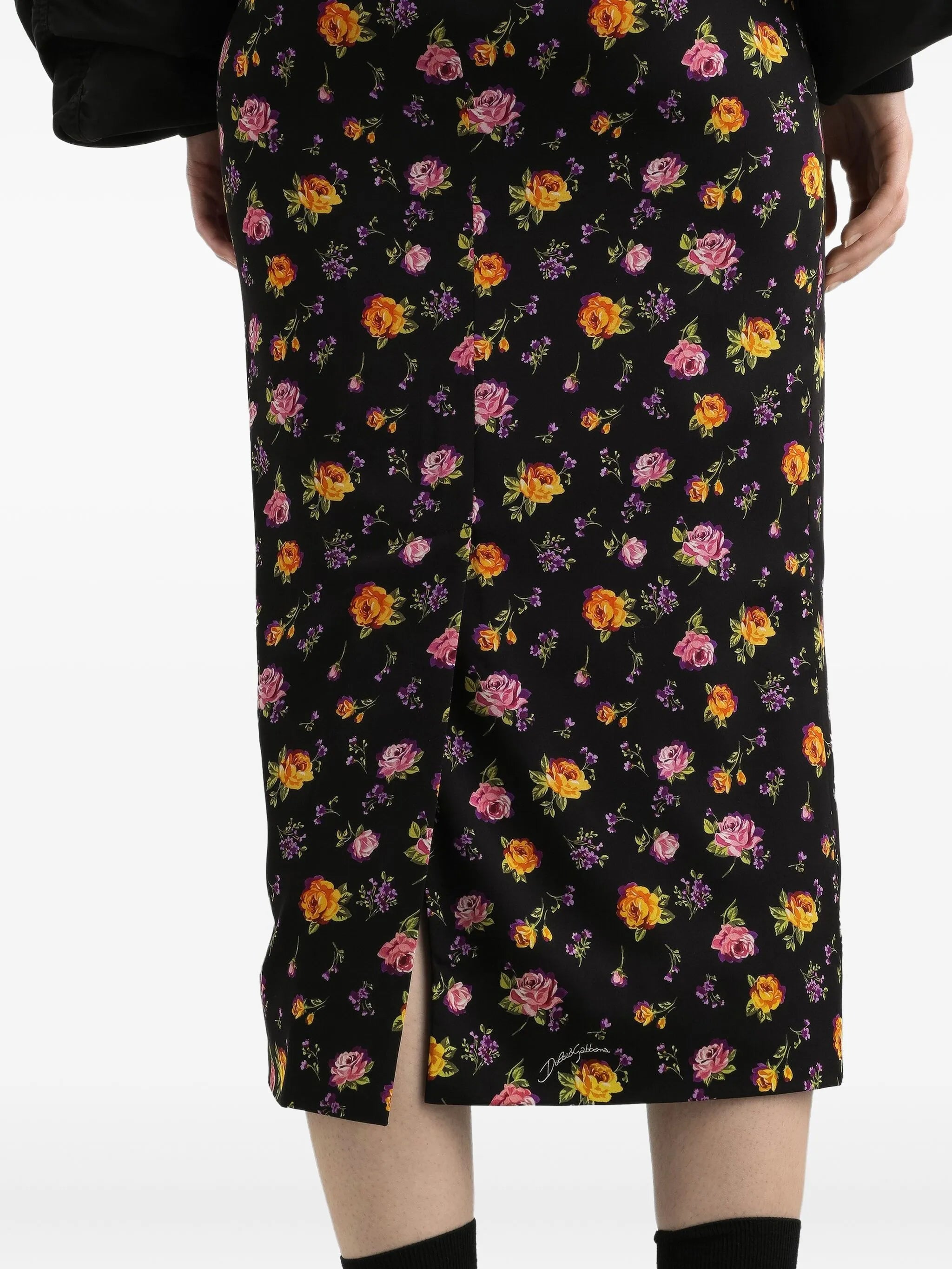 floral slit midi skirt