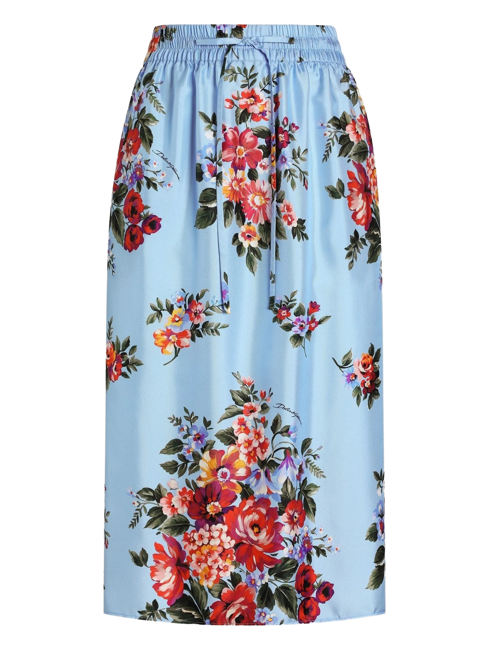floral-print elasticated midi skirt