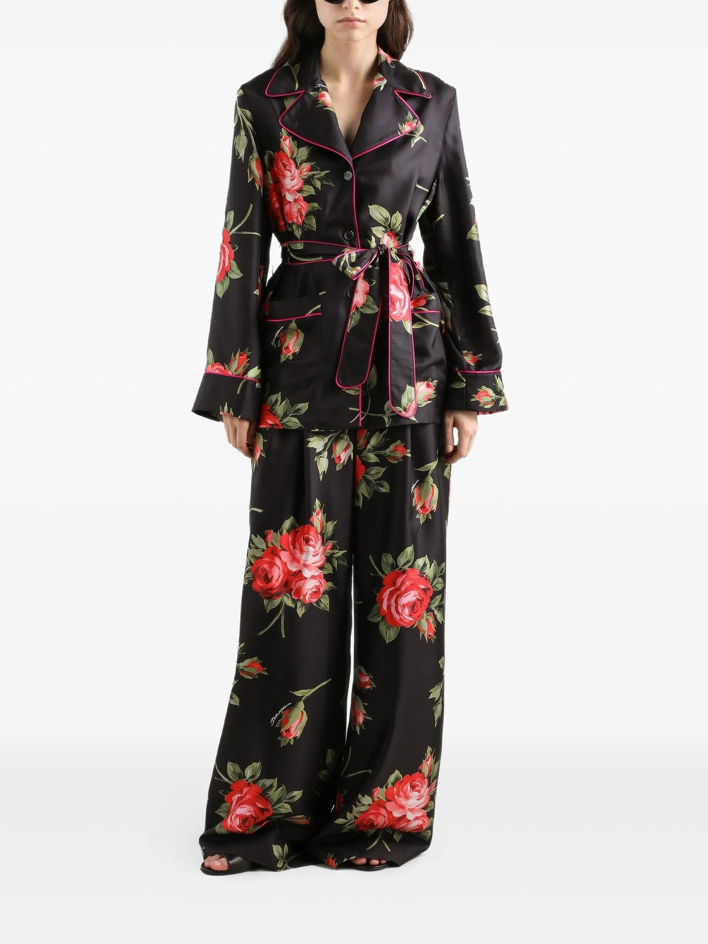 floral-print belted blouse