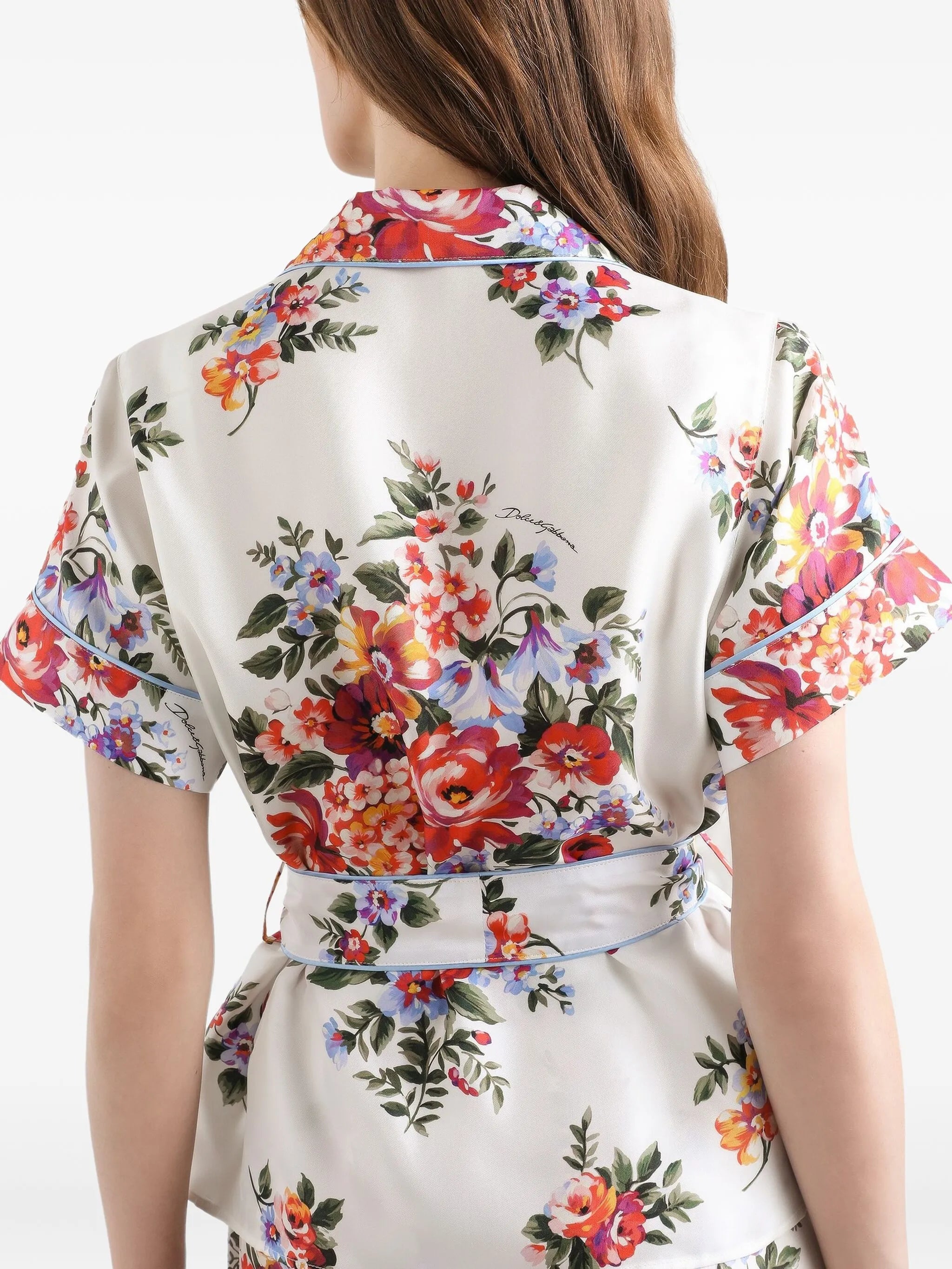 floral-print silk shirt