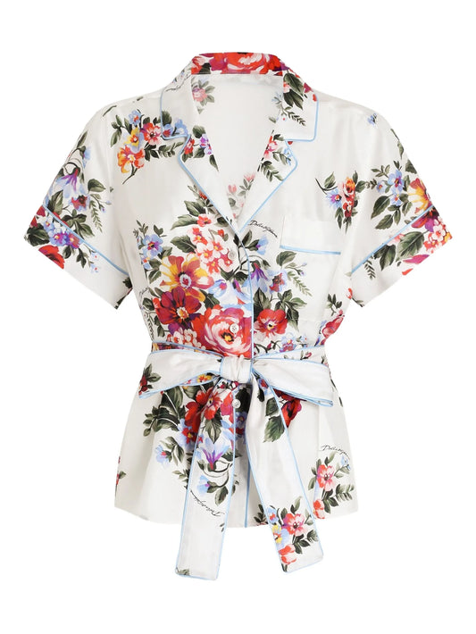 floral-print silk shirt