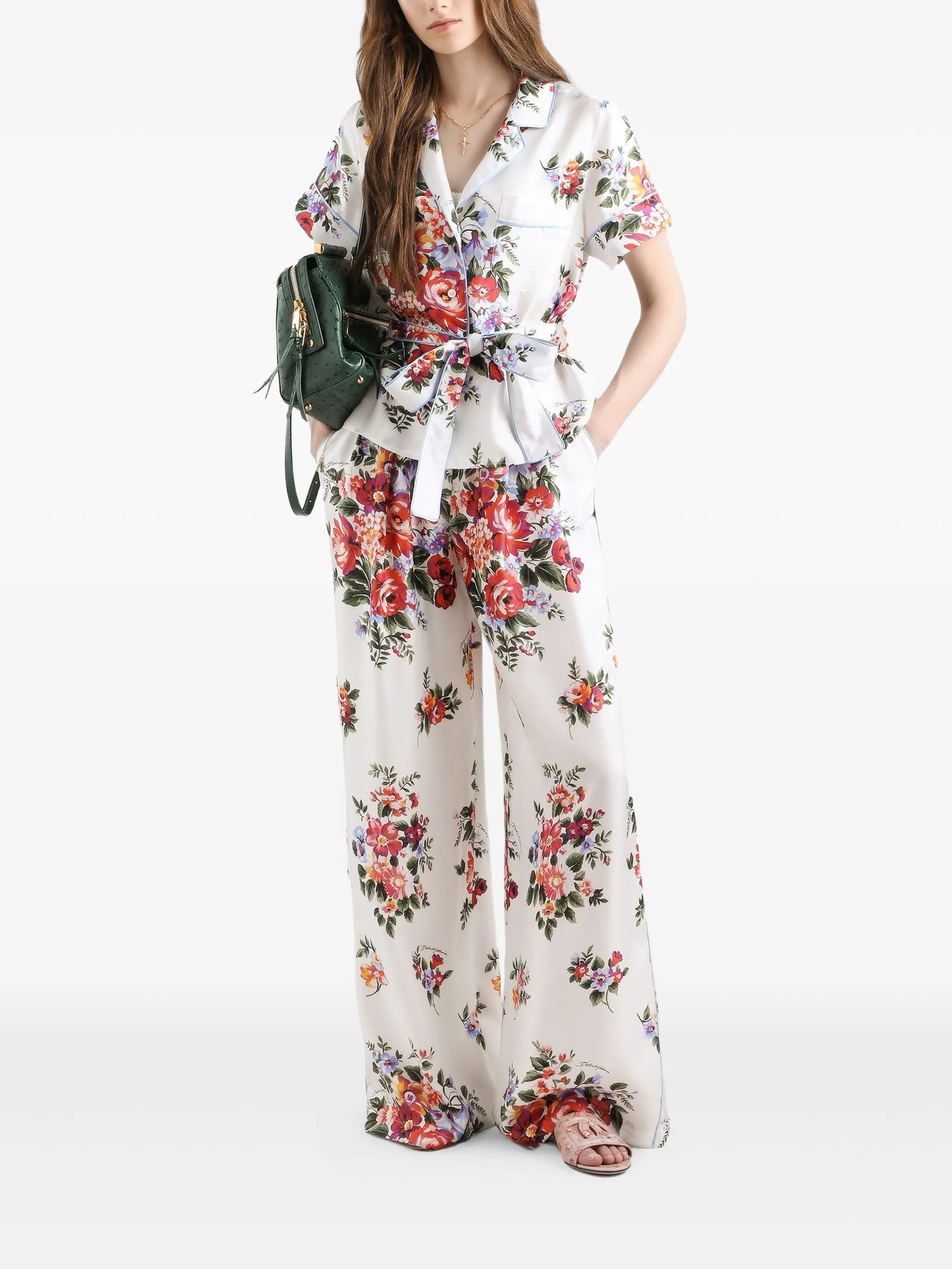 floral-print silk shirt