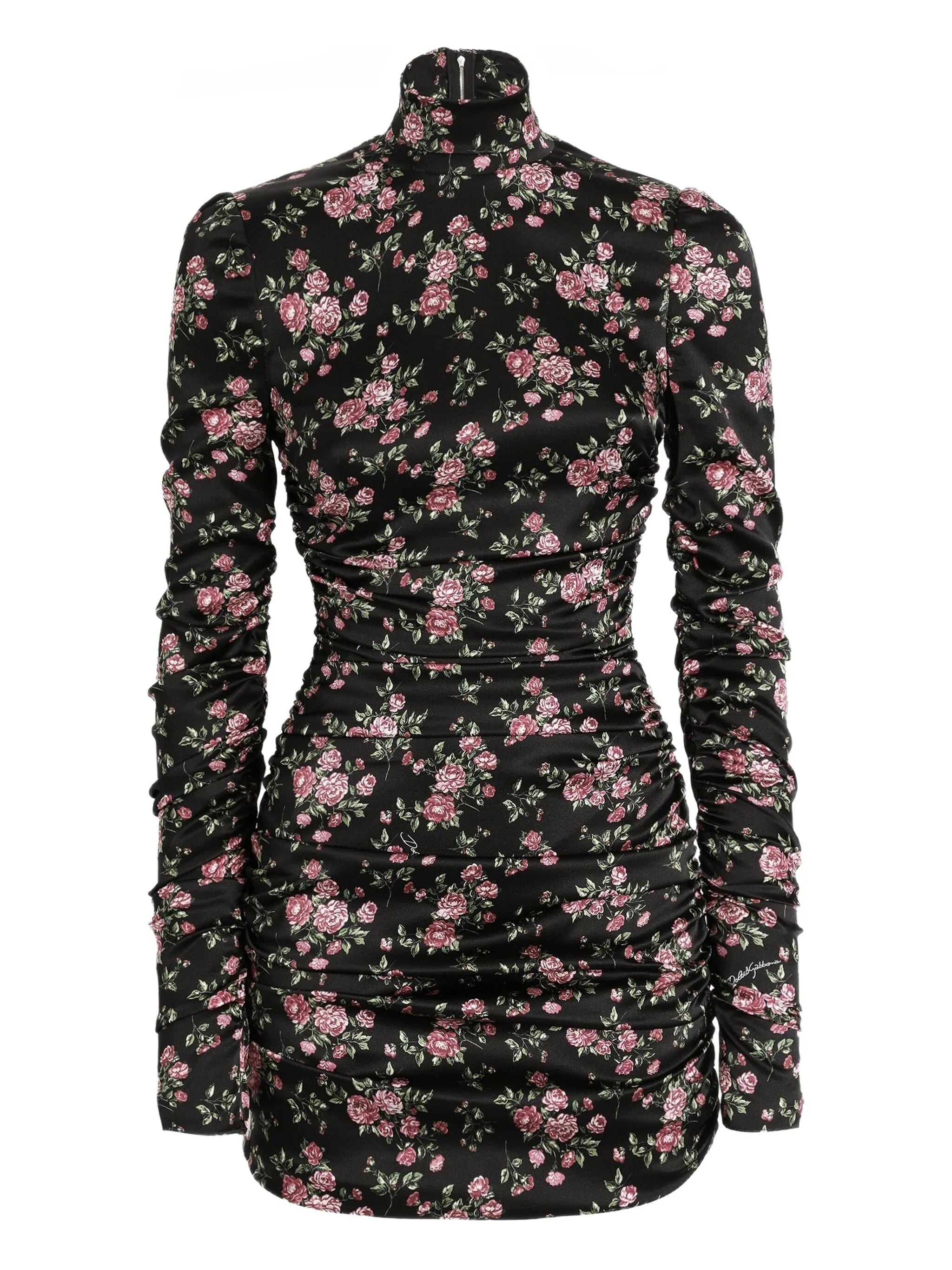 ruched floral mini dress