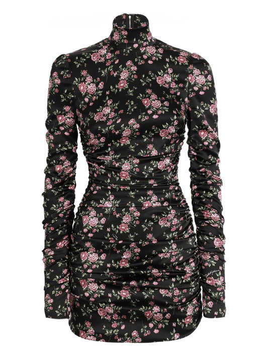 ruched floral mini dress