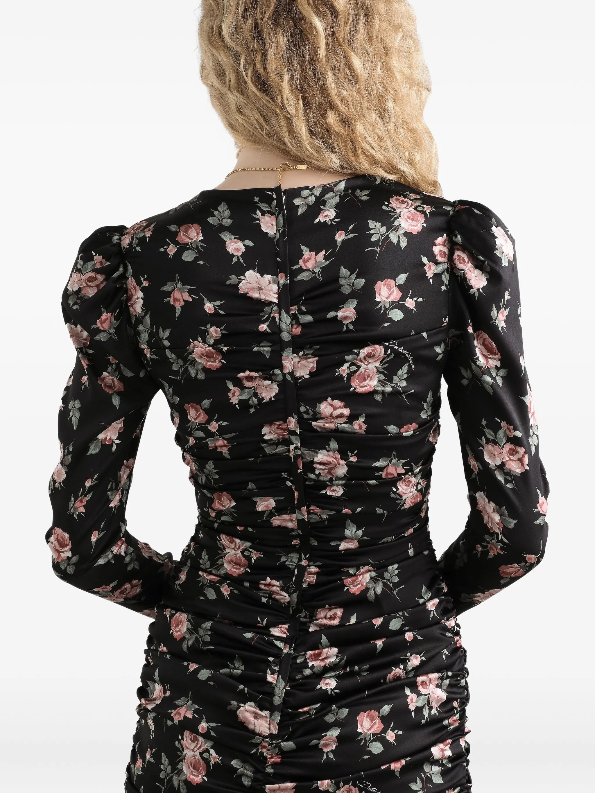 ruched floral mini dress