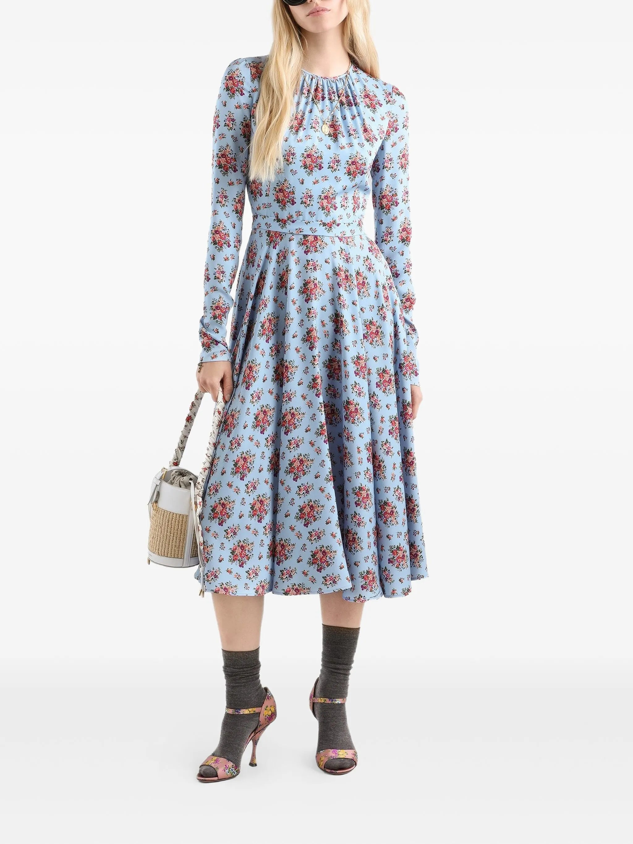 flower bouquets-print midi dress