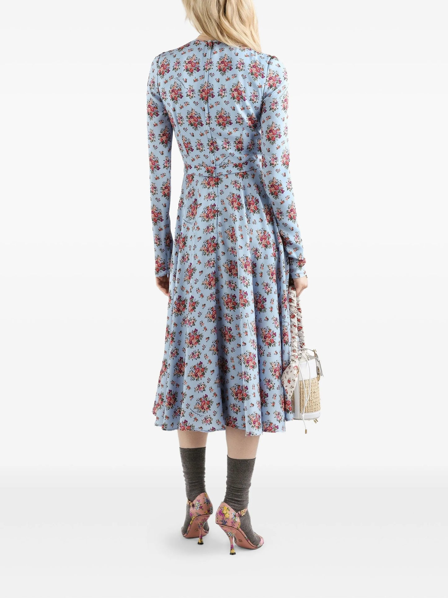 flower bouquets-print midi dress