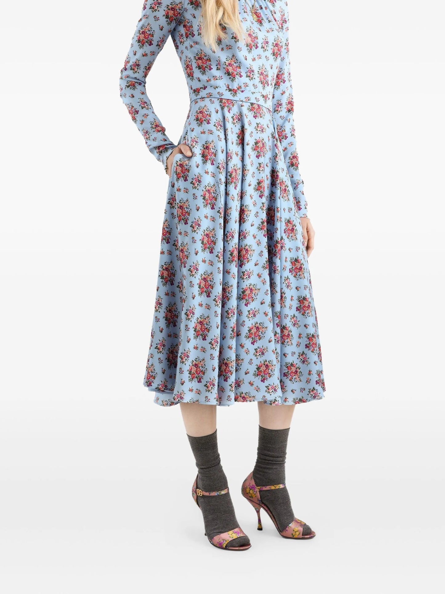 flower bouquets-print midi dress
