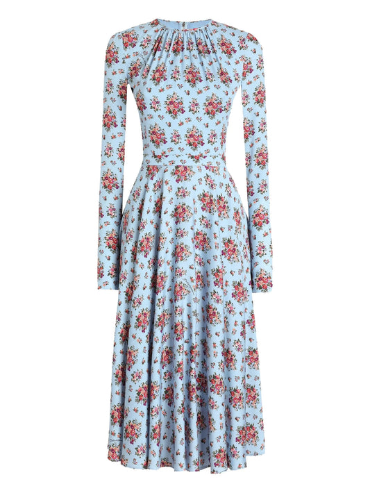 flower bouquets-print midi dress
