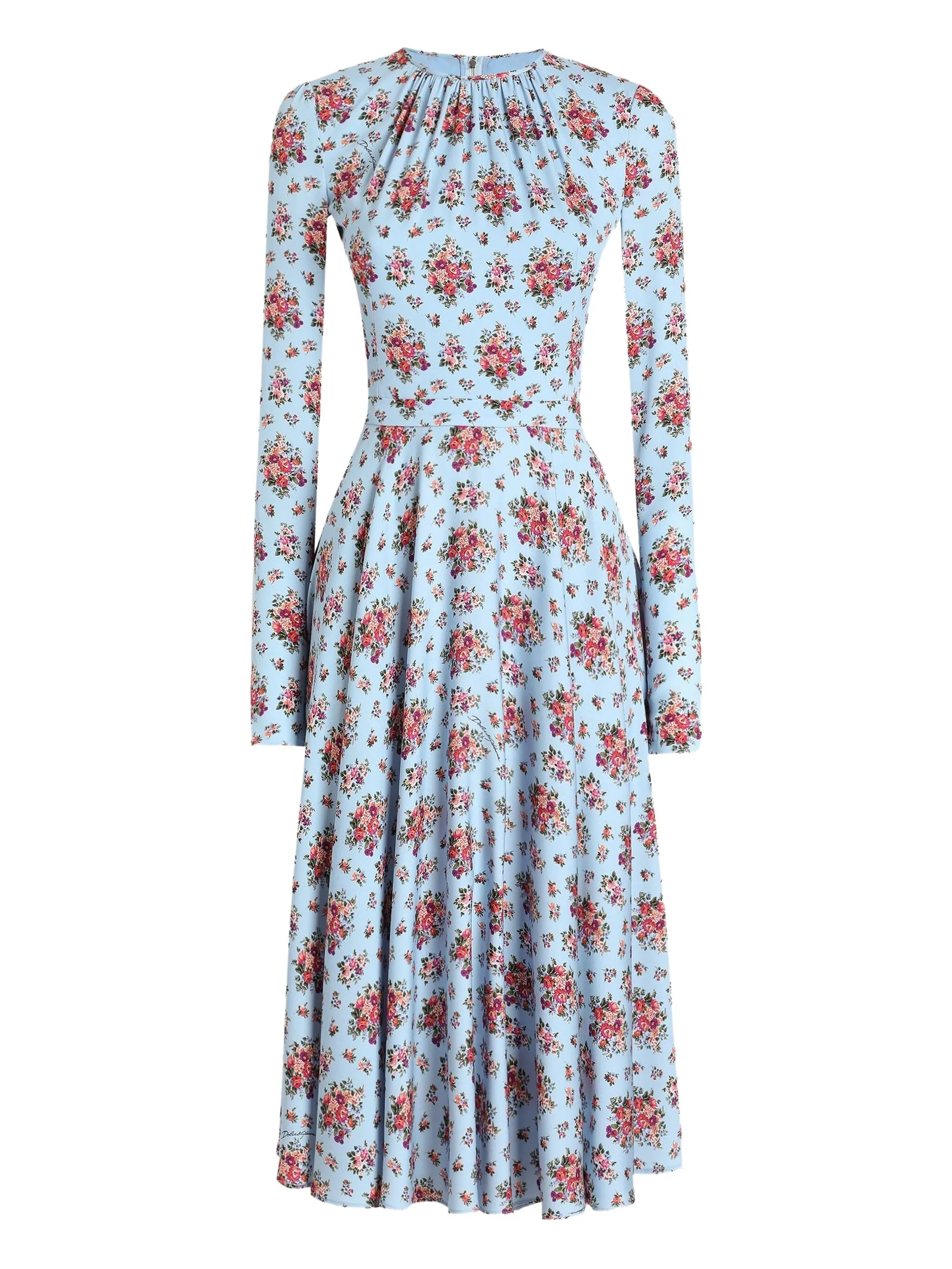 flower bouquets-print midi dress
