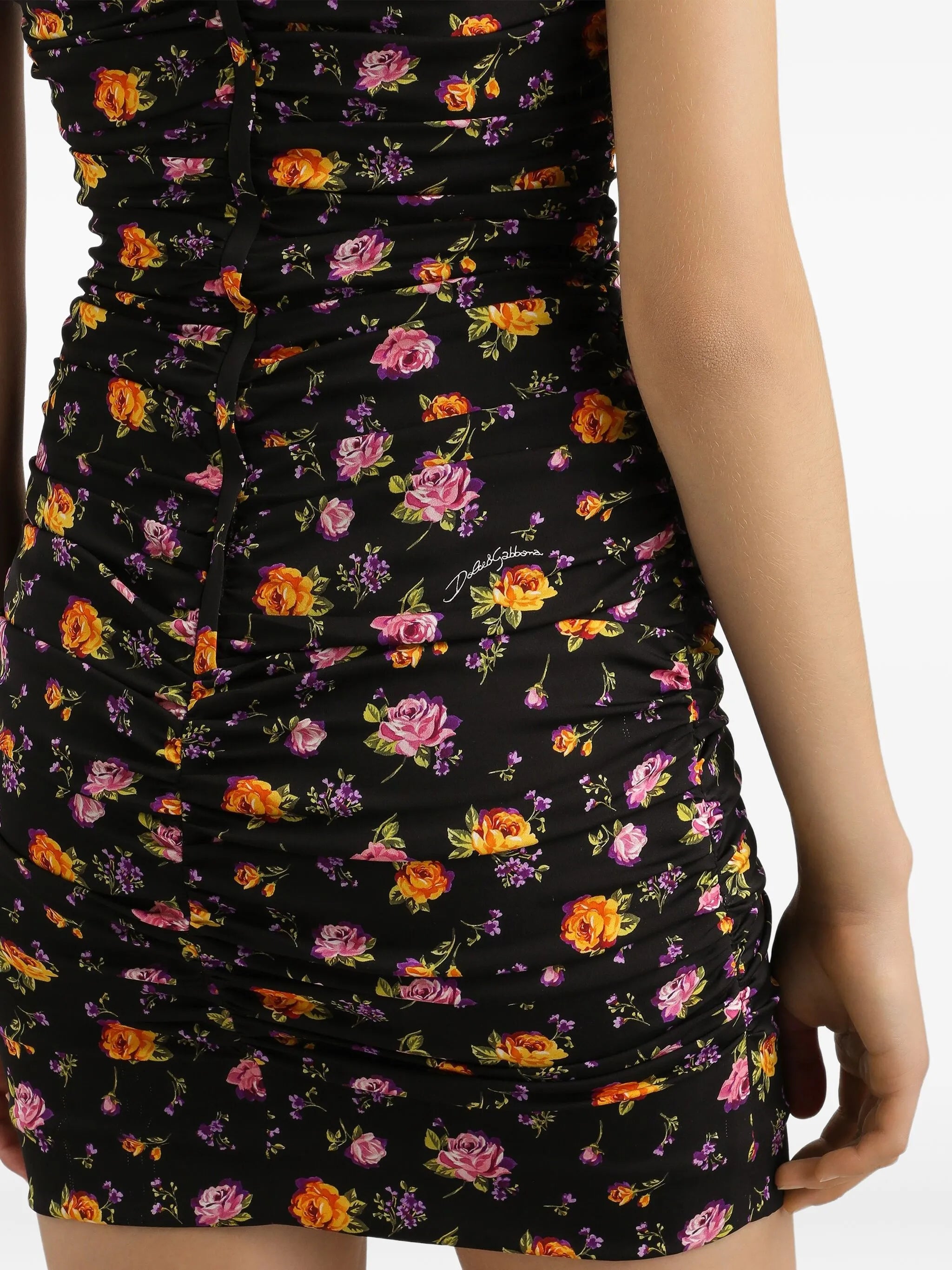 floral ruched mini dress