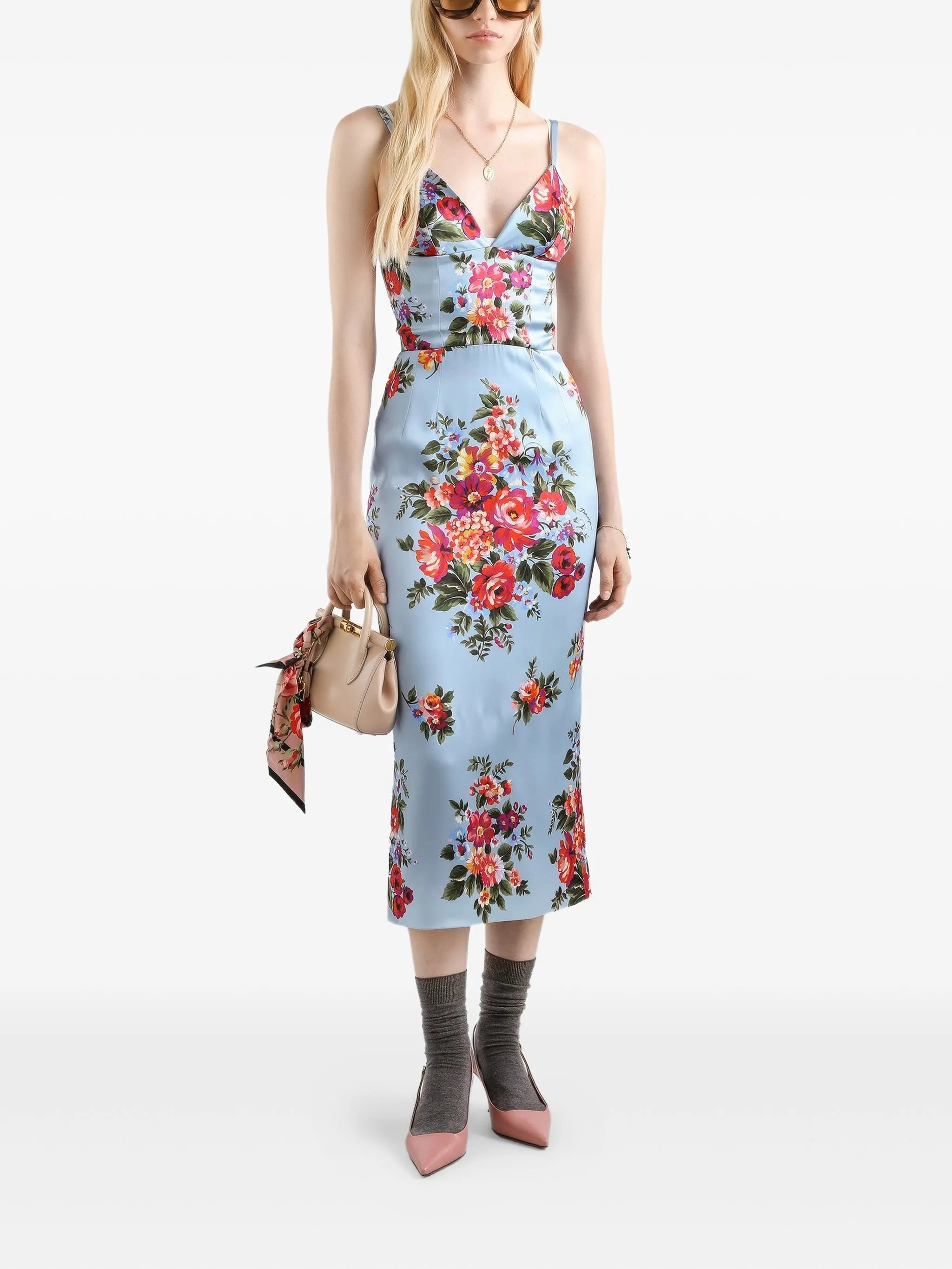 floral V-neck midi dress
