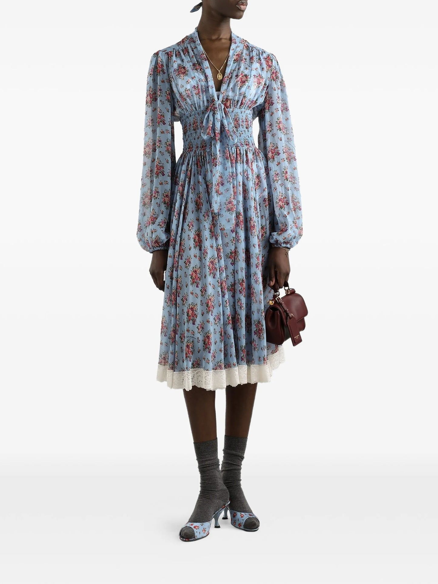 floral-print tie-detail dress