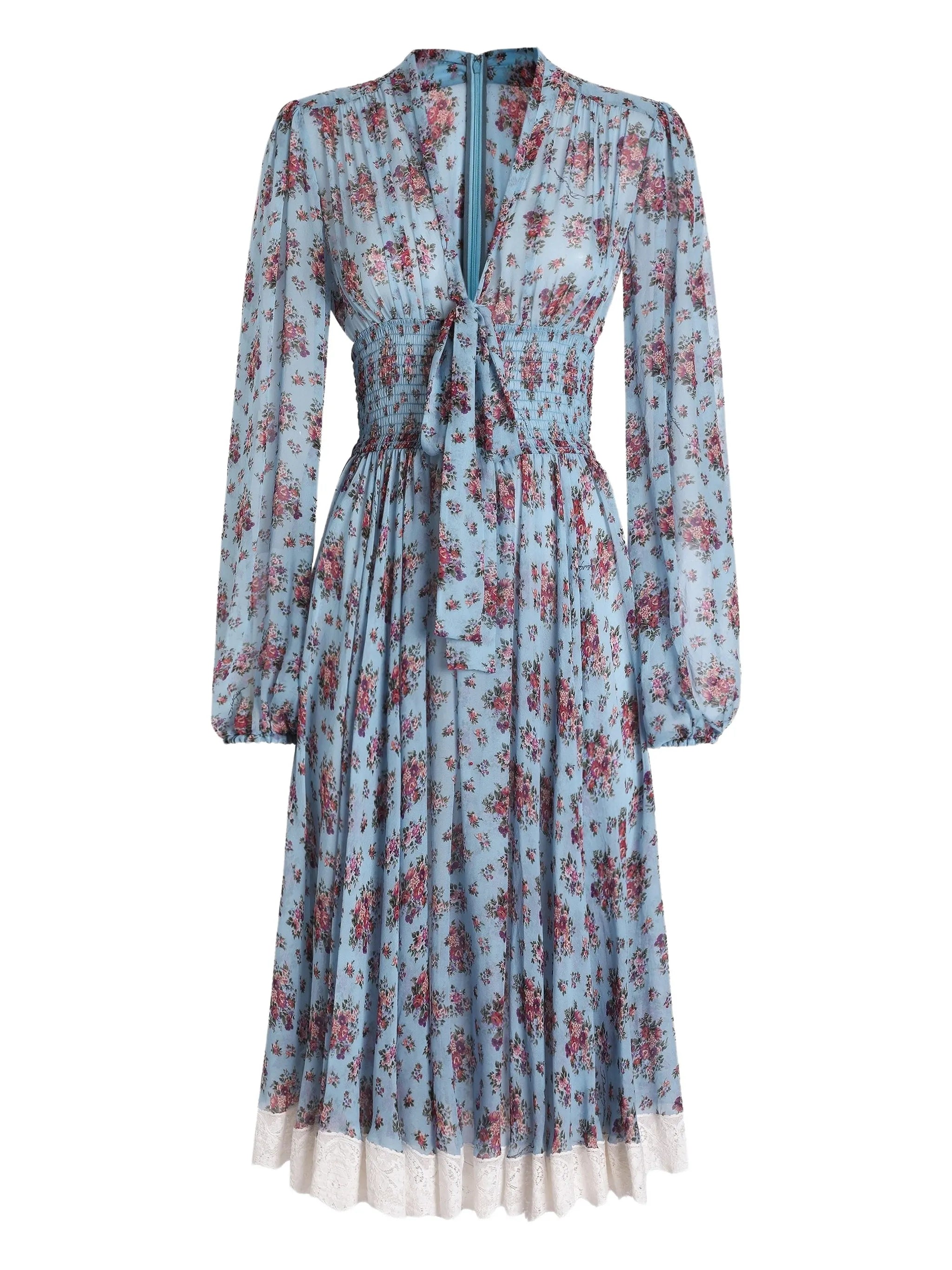 floral-print tie-detail dress