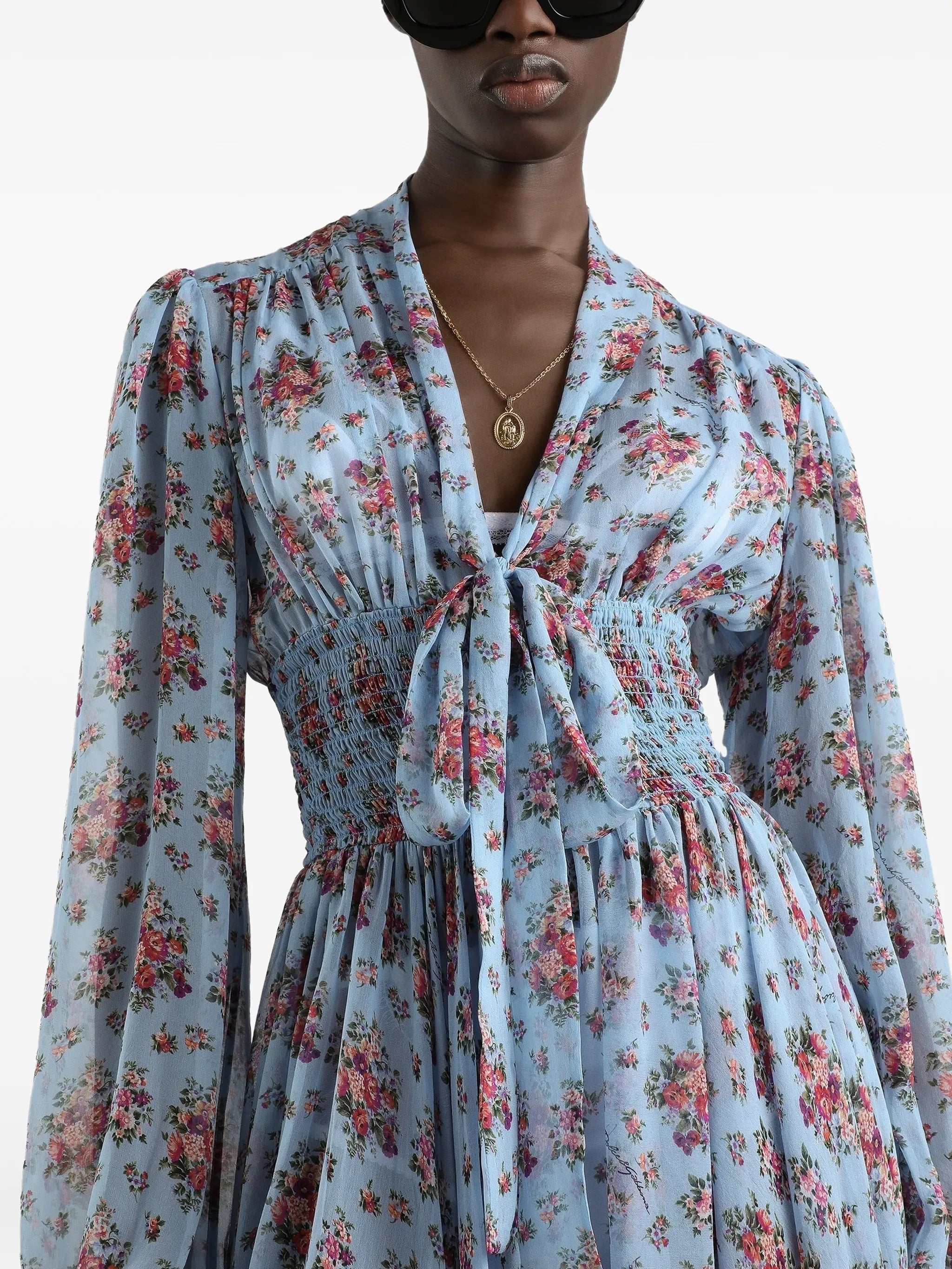 floral-print tie-detail dress