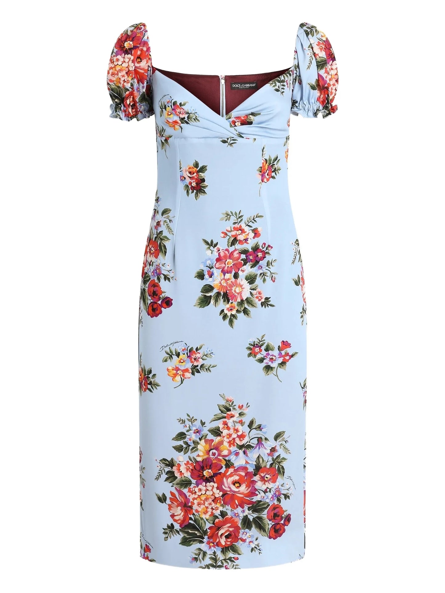 floral-print  puff-sleeve midi dress