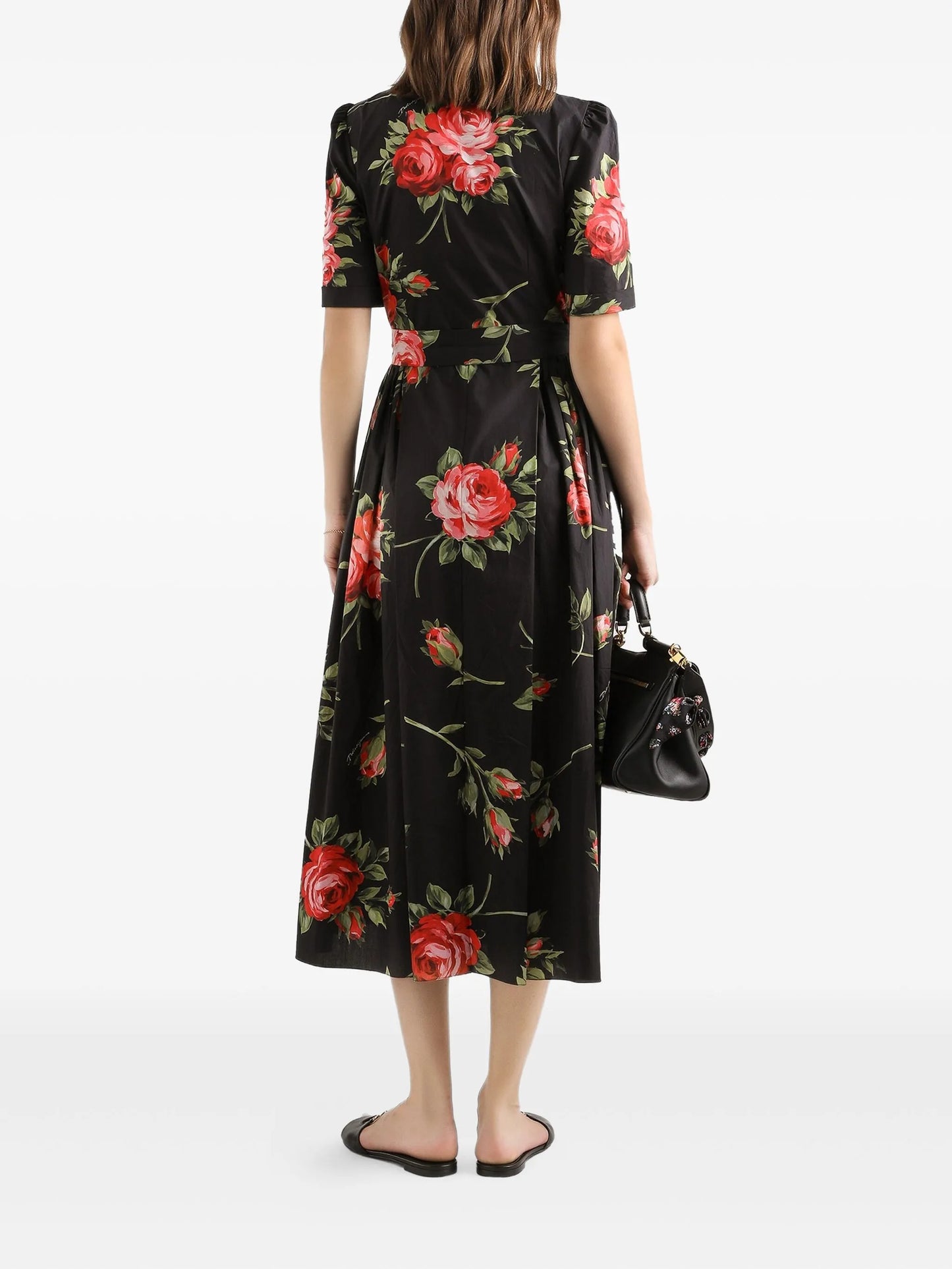 floral-print belted midi dress
