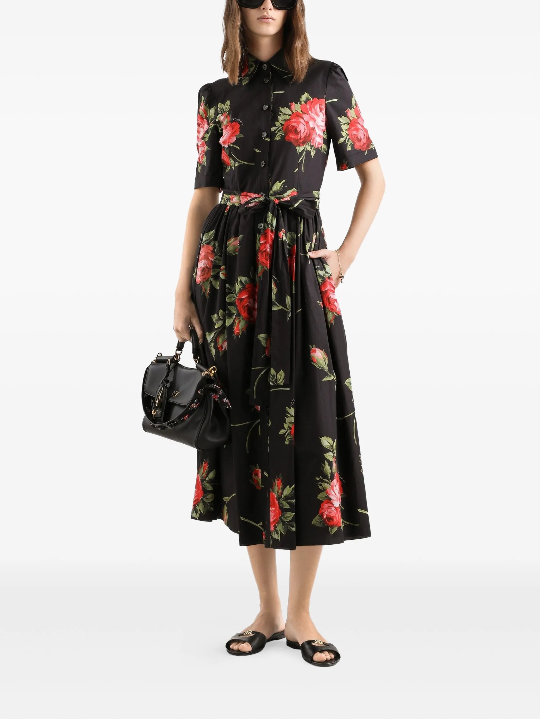 floral-print belted midi dress