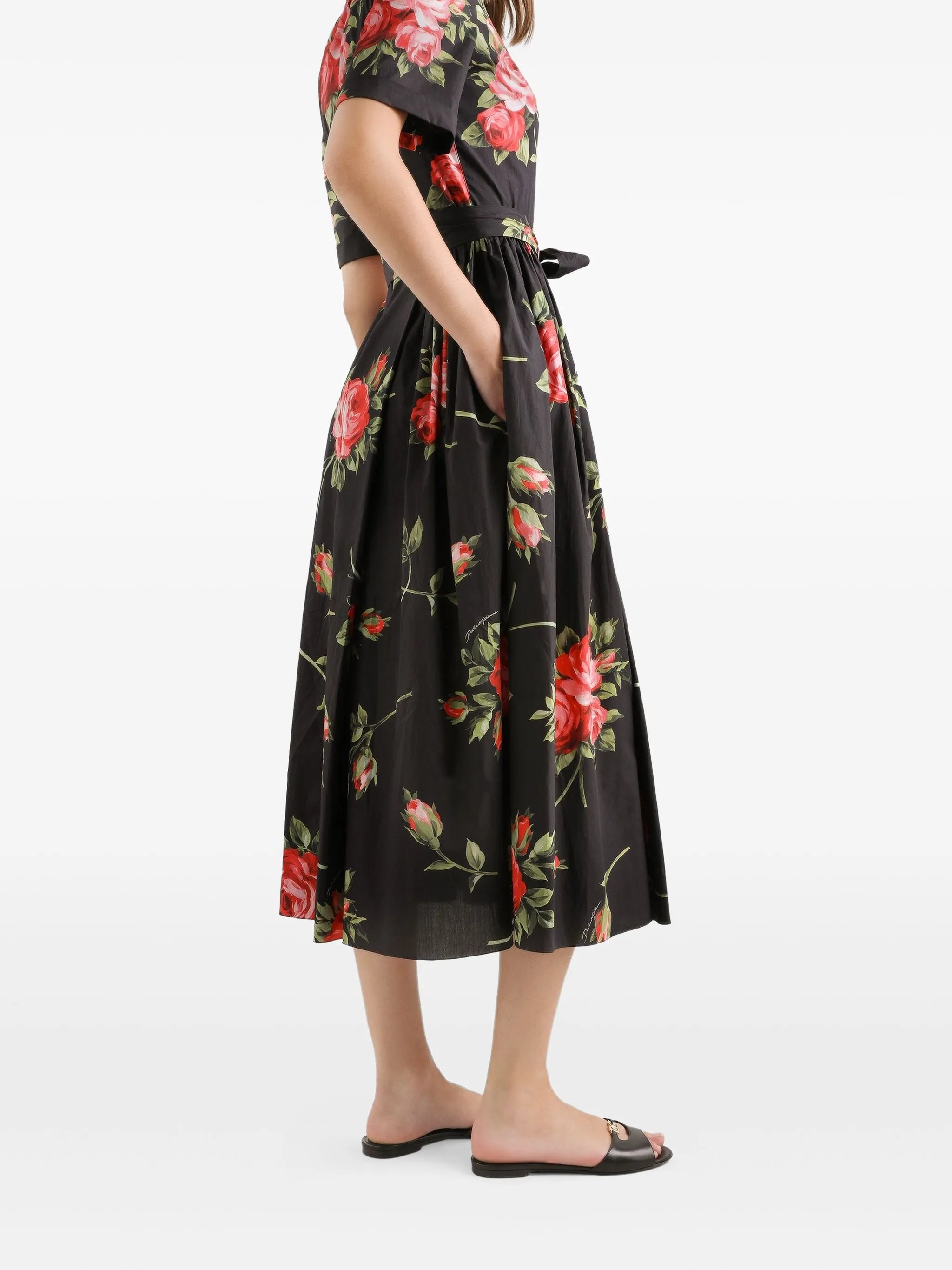 floral-print belted midi dress