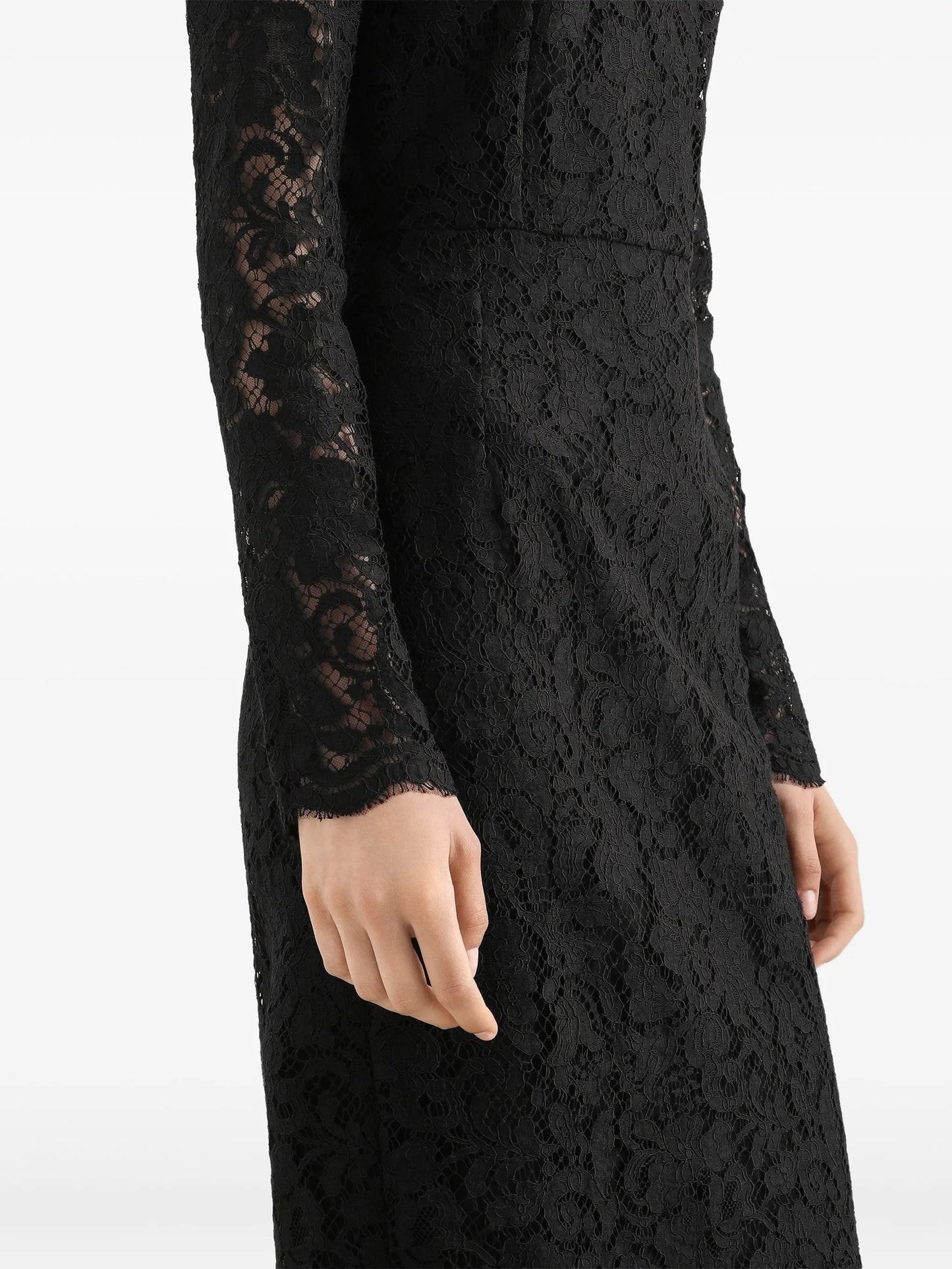 long-sleeve lace midi dress