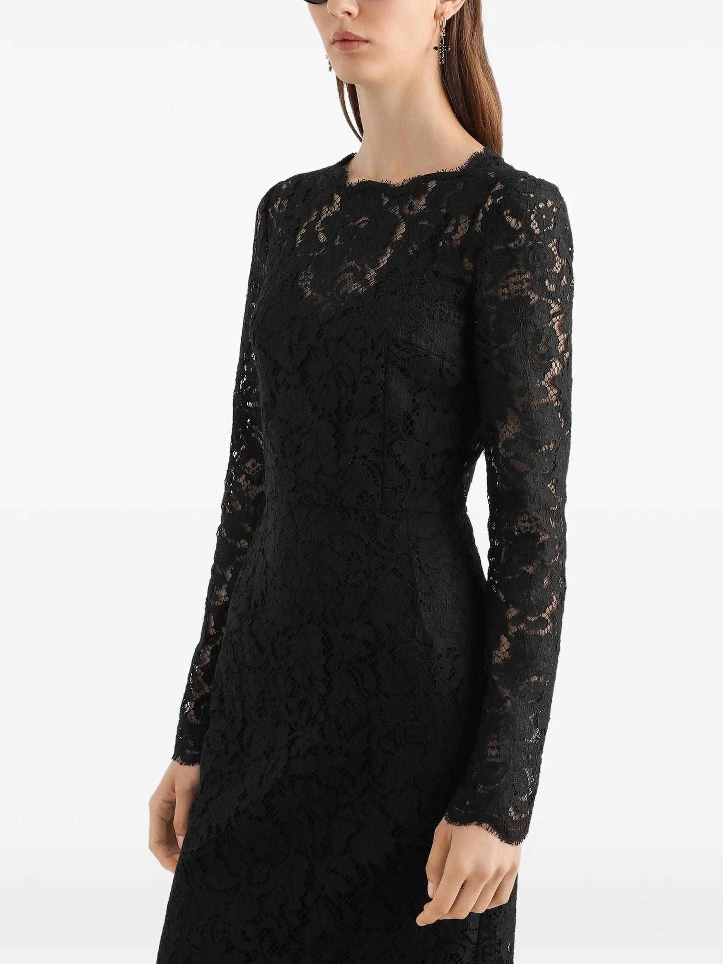 long-sleeve lace midi dress