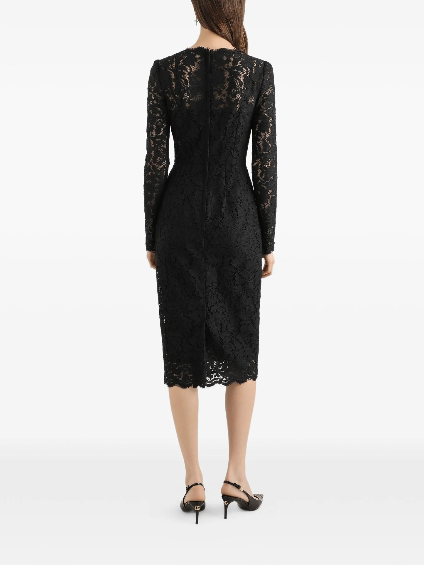 long-sleeve lace midi dress