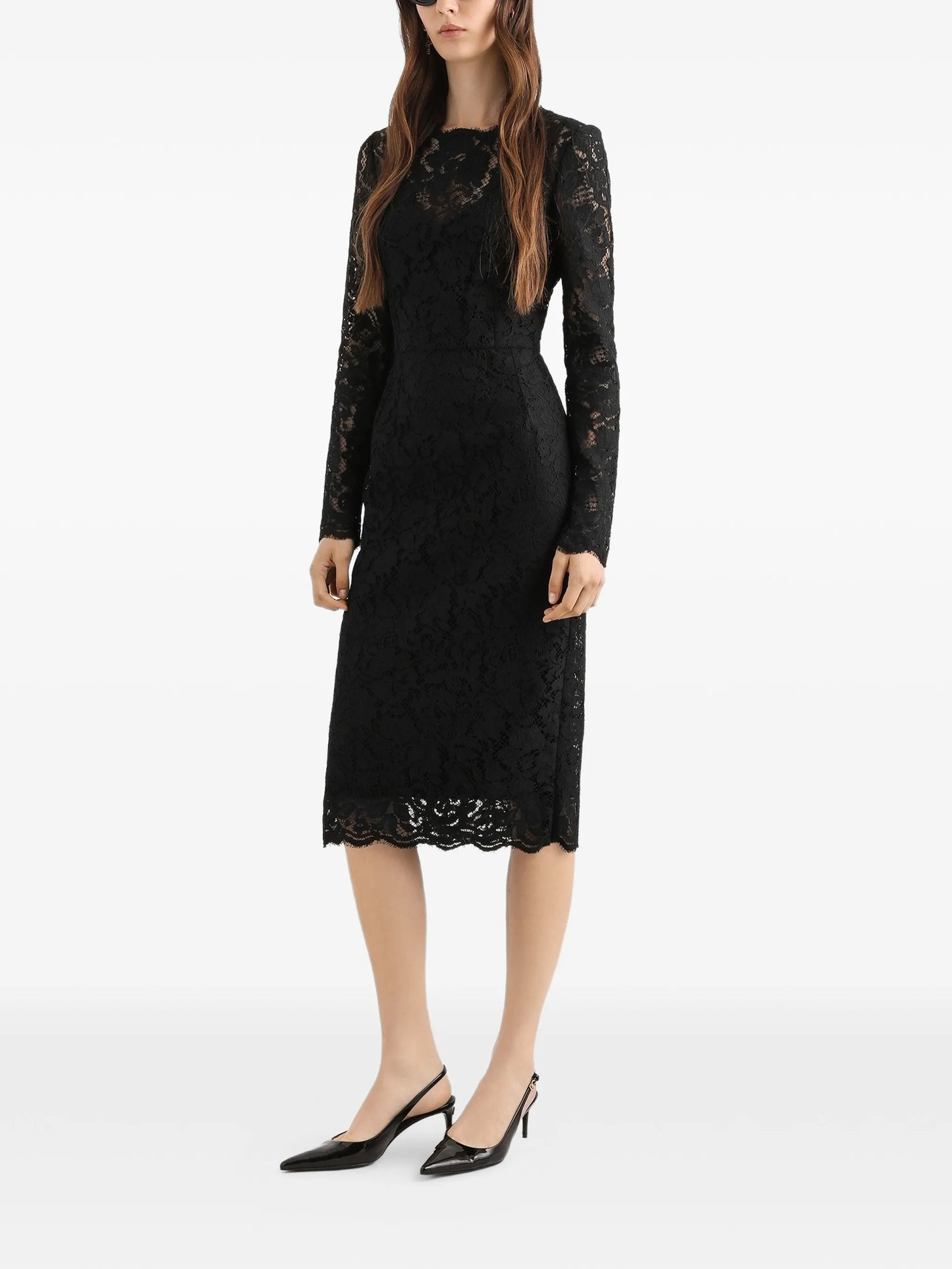 long-sleeve lace midi dress
