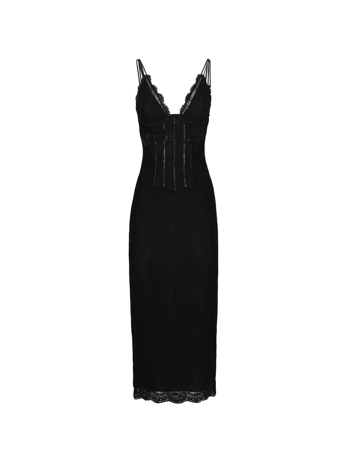 long-sleeve lace midi dress