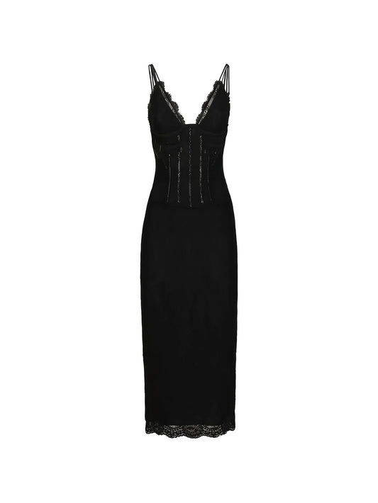long-sleeve lace midi dress