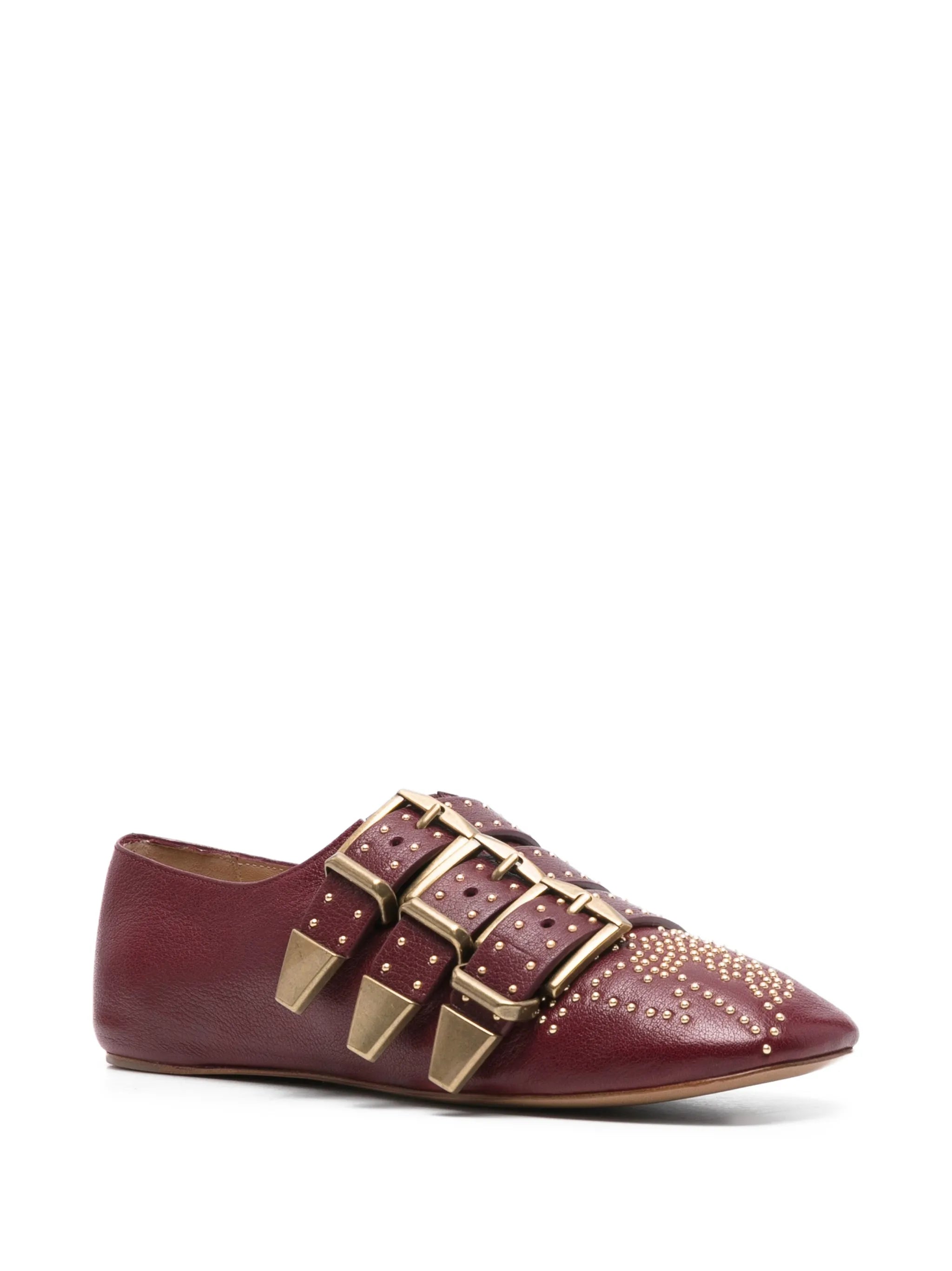 Susan square-toe buckle flat pumps