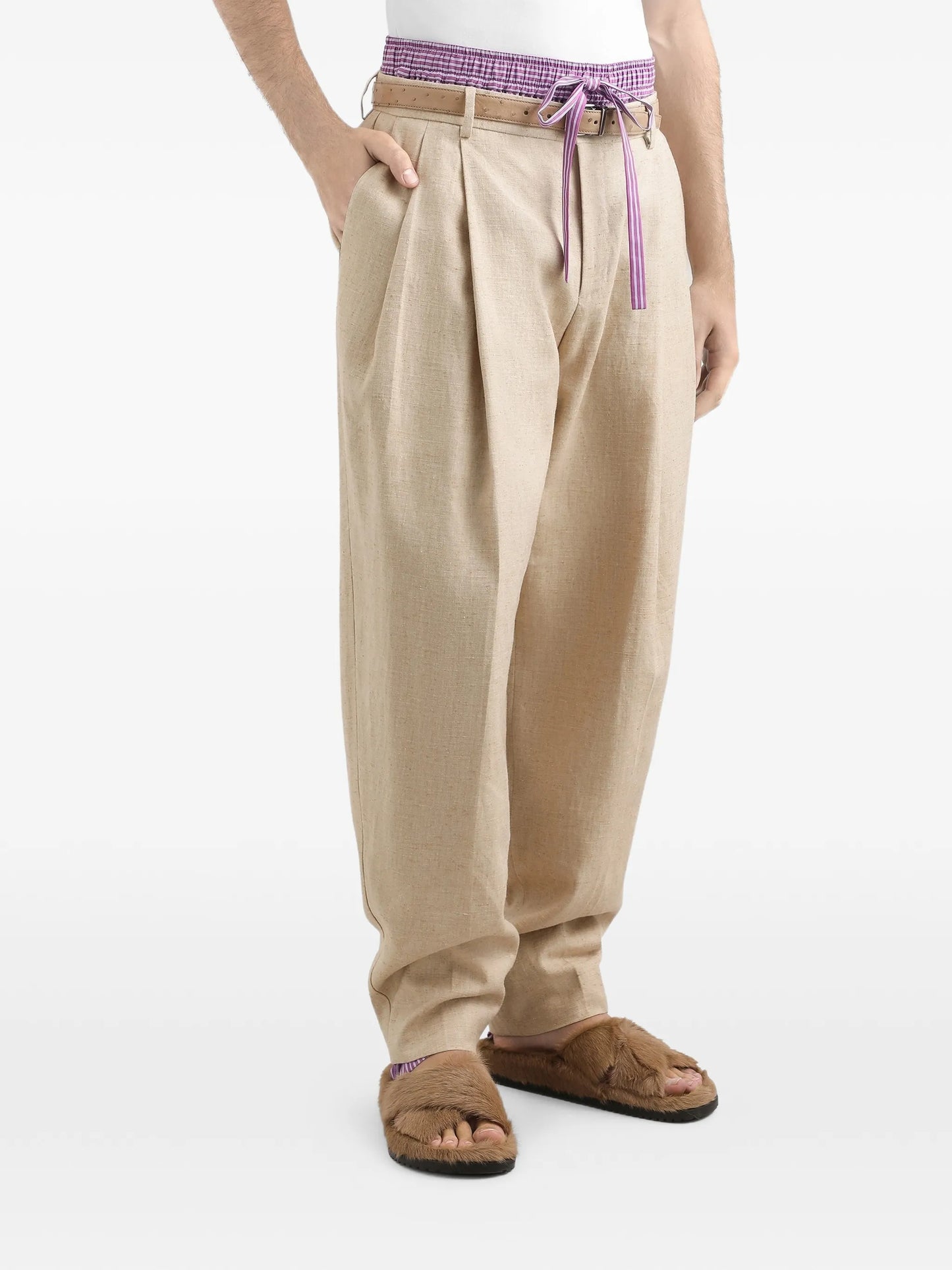 hemp and silk trousers with tweed effect