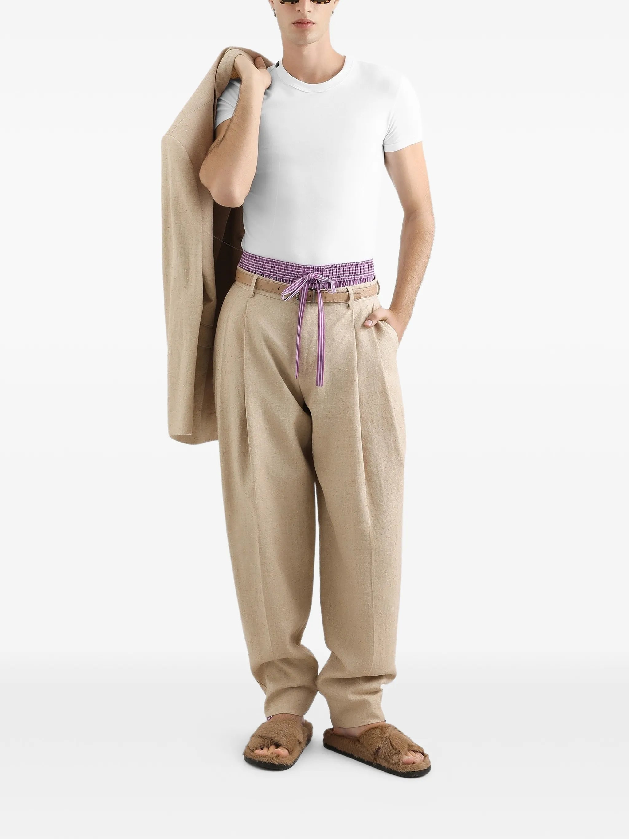 hemp and silk trousers with tweed effect