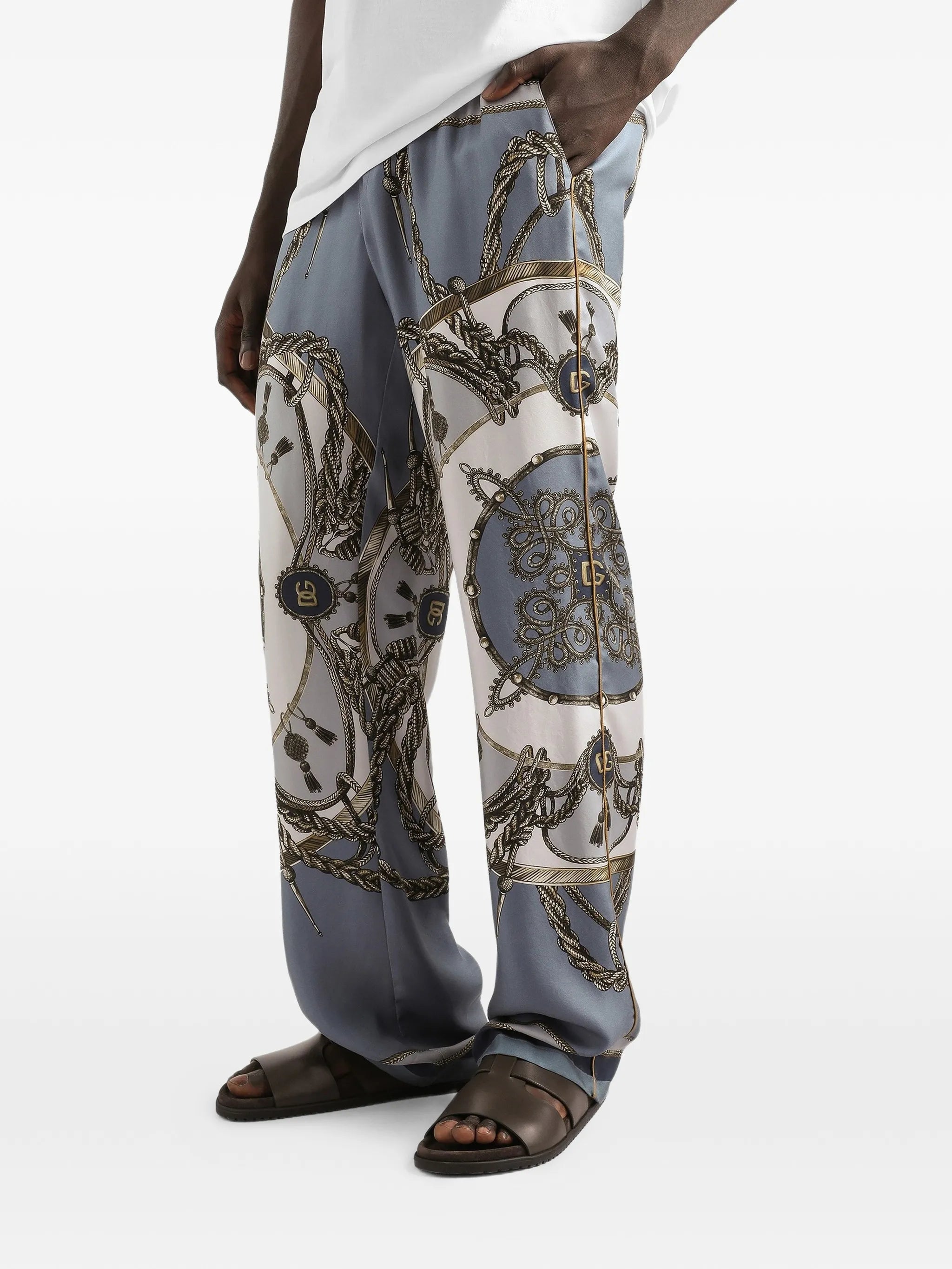 cargo-print vanity silk twill trousers