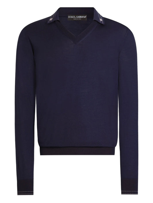 V-neck logo-embroidered top