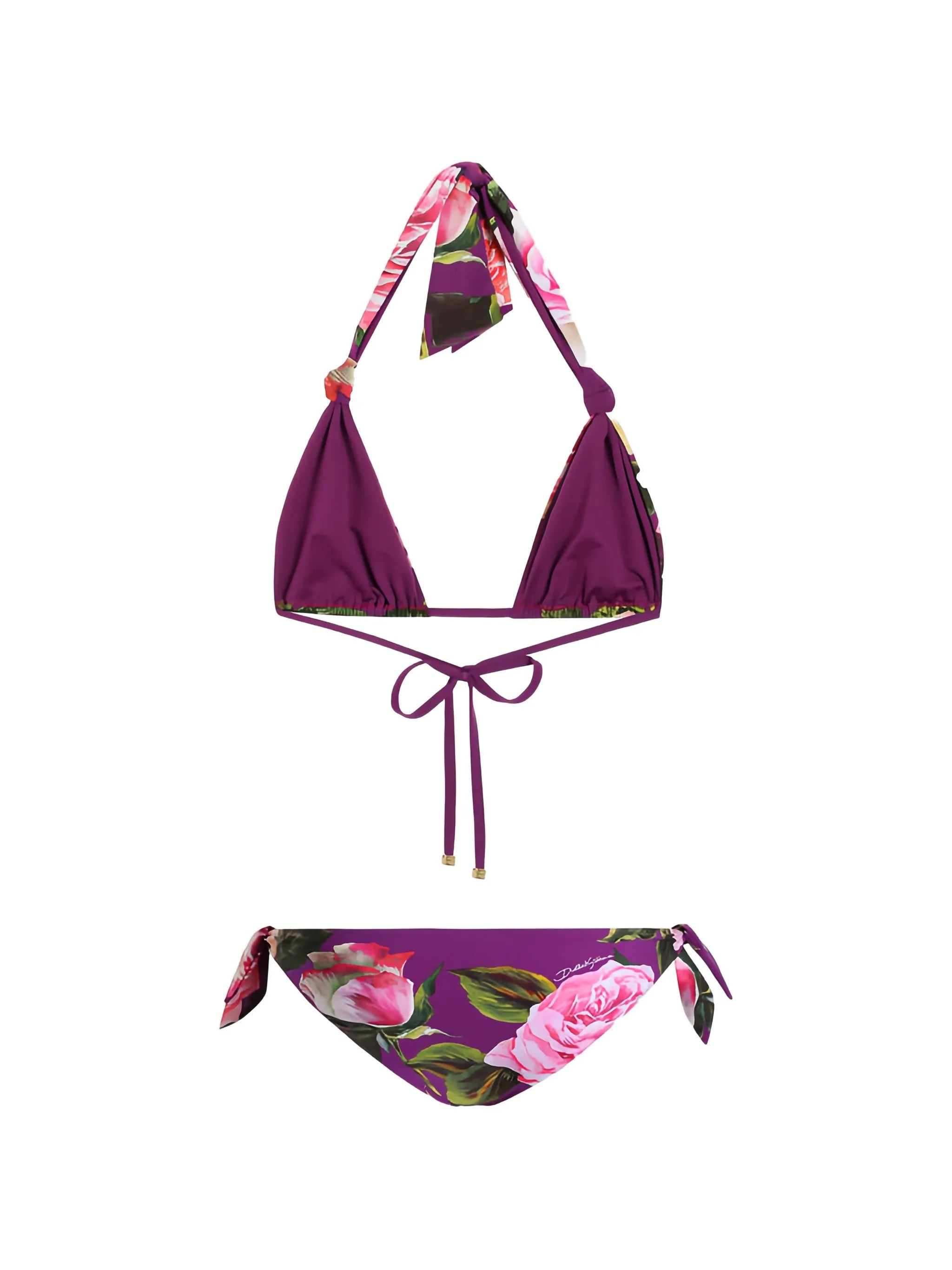 Rose-print triangle bikini