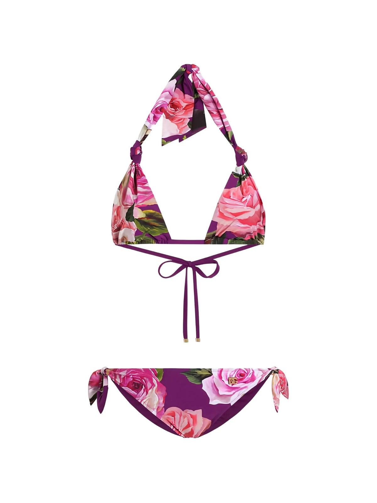 Rose-print triangle bikini