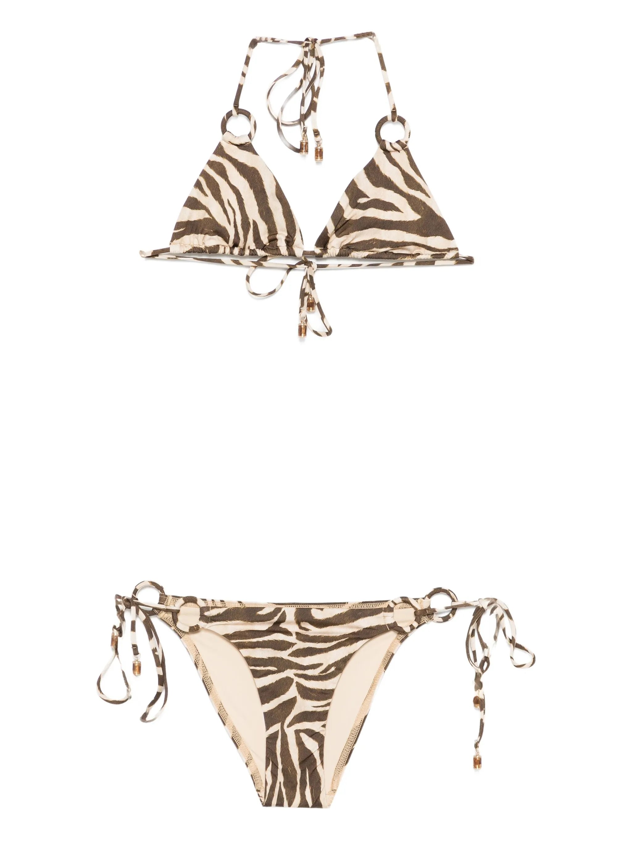 Wanderlust ring-tie zebra-pattern bikini