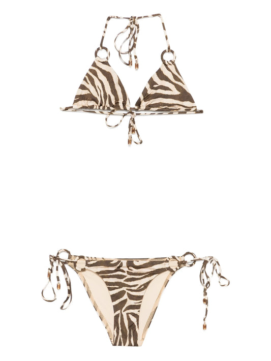 Wanderlust ring-tie zebra-pattern bikini