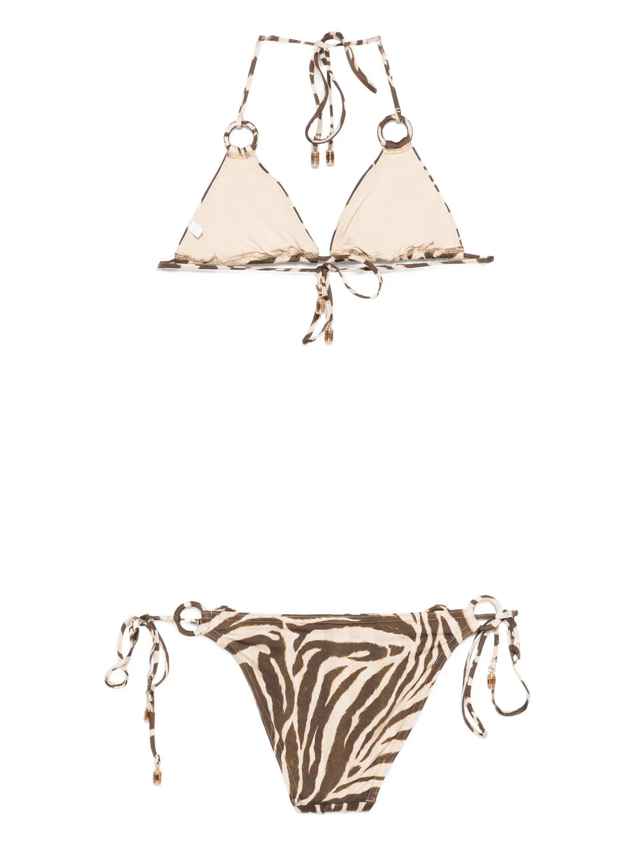 Wanderlust ring-tie zebra-pattern bikini